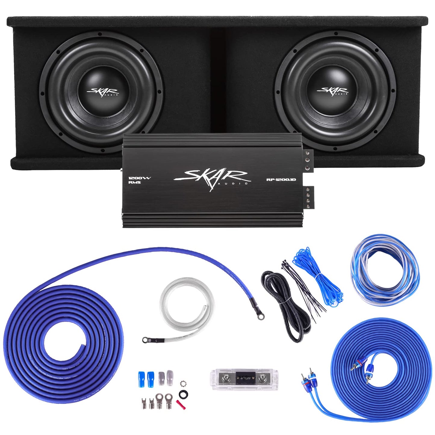 Skar Audio Dual - Paquete Completo de Graves de subwoofer de 2.400 vatios Serie SDR - Incluye Caja cargada con Amplificador