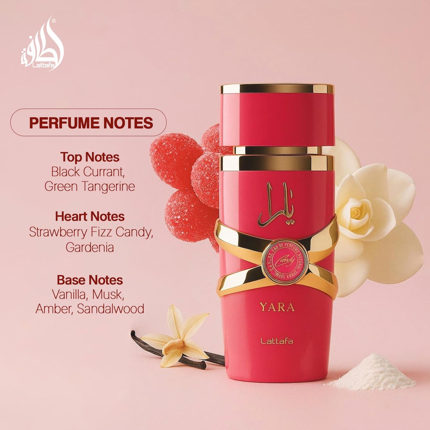 Lattafa Yara Candy for Women Eau de Parfum Spray, 3.4 Ounce / 100 ml