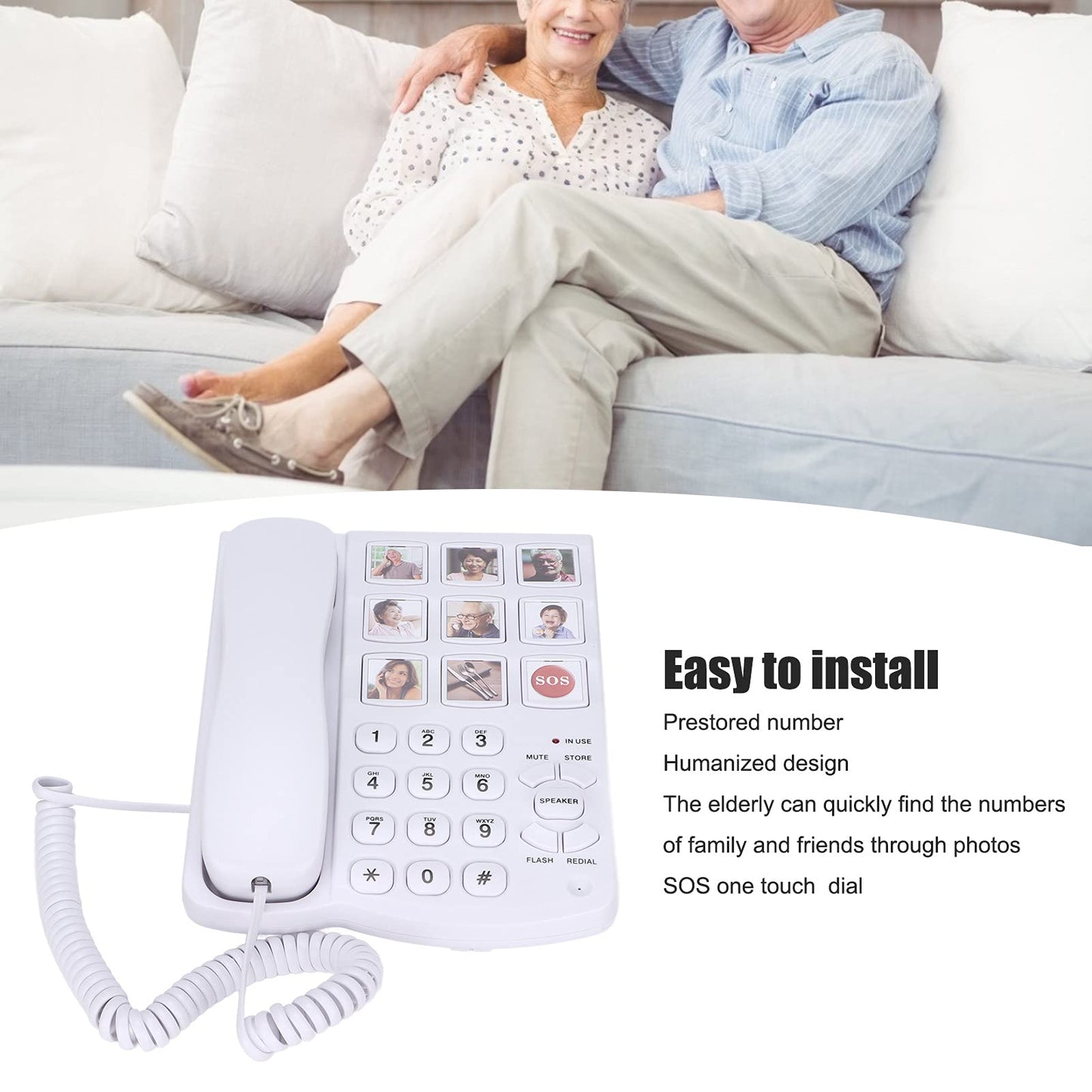 fansheng Teléfonos de Botones Grandes para Personas Mayores, con Discapacidad Auditiva, Teléfono Fijo con Cable Y Tonos de Llamada Súper Fuertes para Hogar, Teléfono de Escritorio con Cable