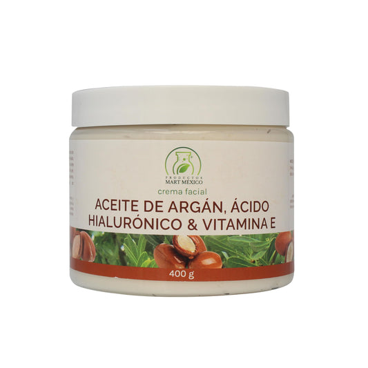 Crema Facial Antiarrugas de Argán, Ácido Hialurónico & Vitamina E Piel Renovada Productos Mart Mexico 400 Grs