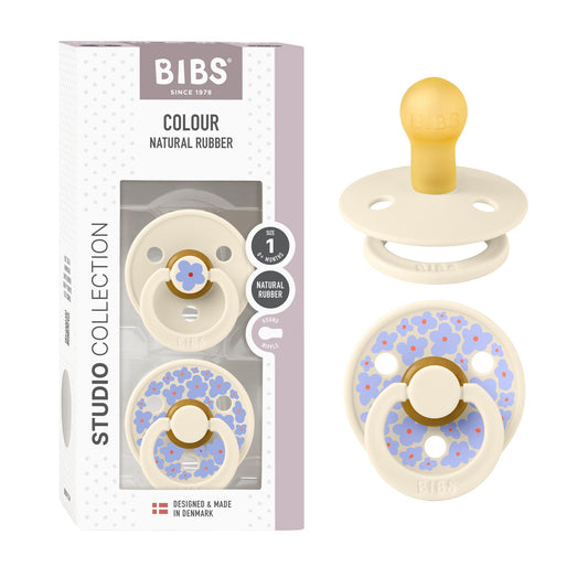 BIBS Chupones Studio Colour Jasmine Pack de 2, Tetina redonda de látex natural, Talle 1, Color Fossil Grey Mix, 0 a 6 meses, Hecho en Dinamarca