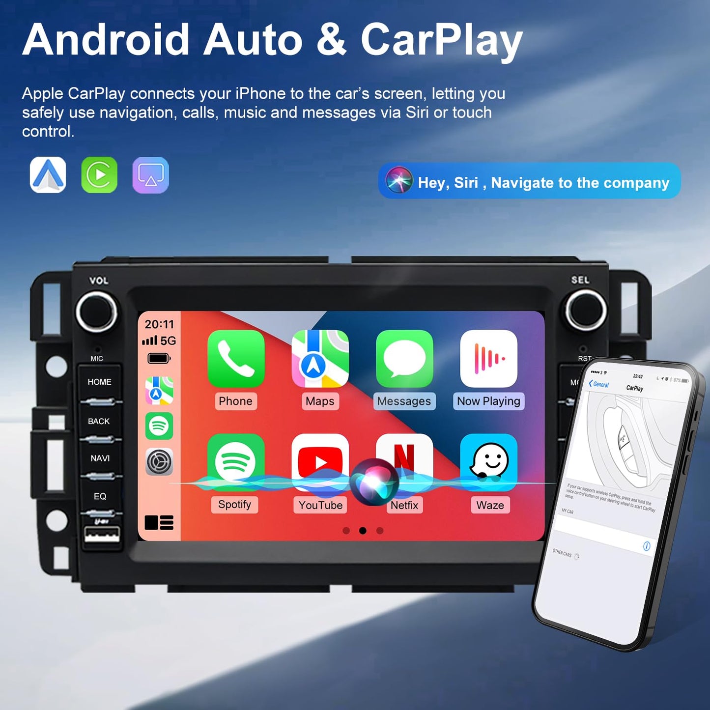Hyperego Radio Android para Express Van 1500/2500/3500 2008-2026, Traverse 2009-2012, Monte Carlo 2006-2007, Buick Enclave 7‘’ Pantalla táctil, estéreo para Auto, CarPlay, Android Auto