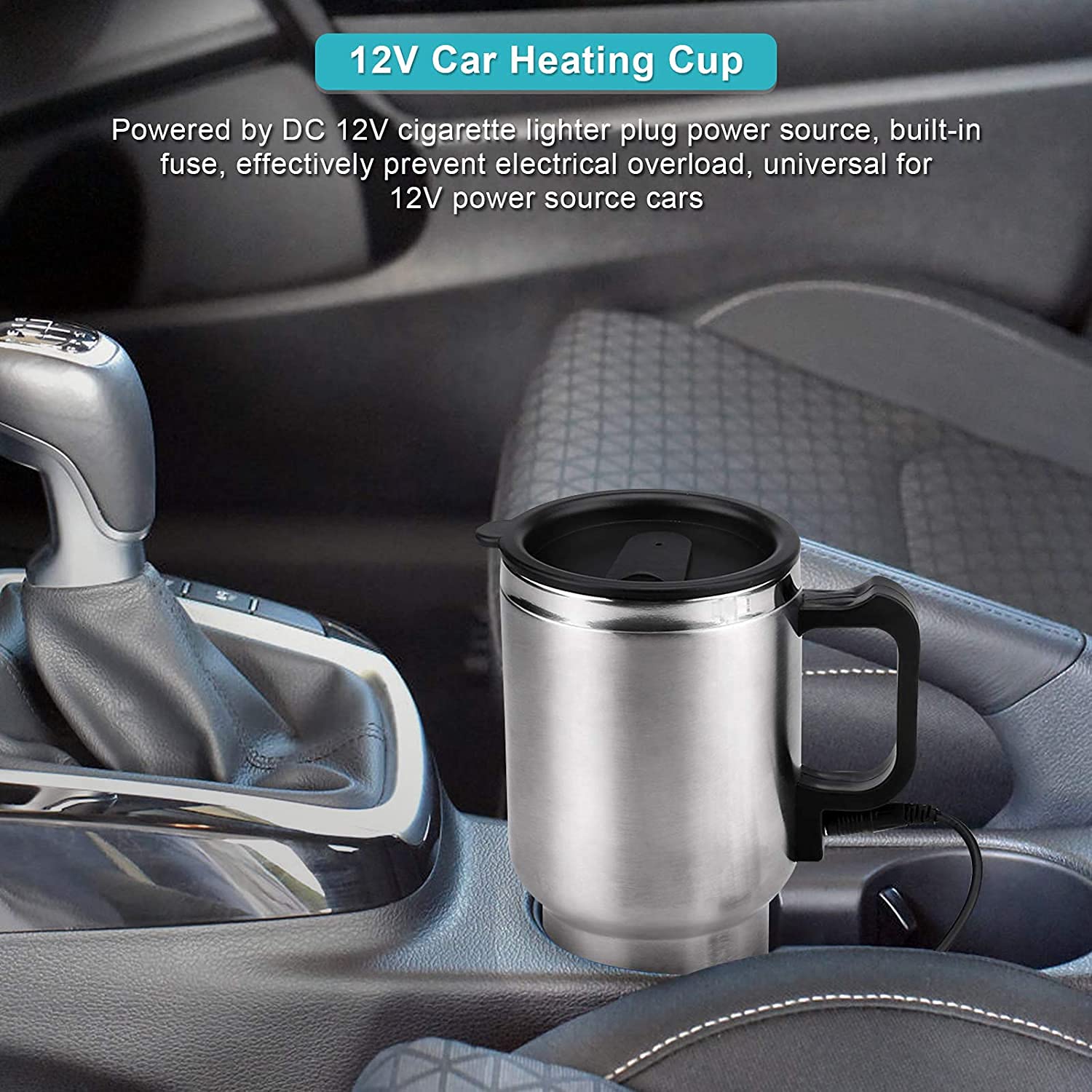 Calentador de Taza para Coche, 450ml Acero Inoxidable Con Cable Encendedor 12V, Taza Aislante Térmica Con Termostato para Casa y Viajes al Aire Libre