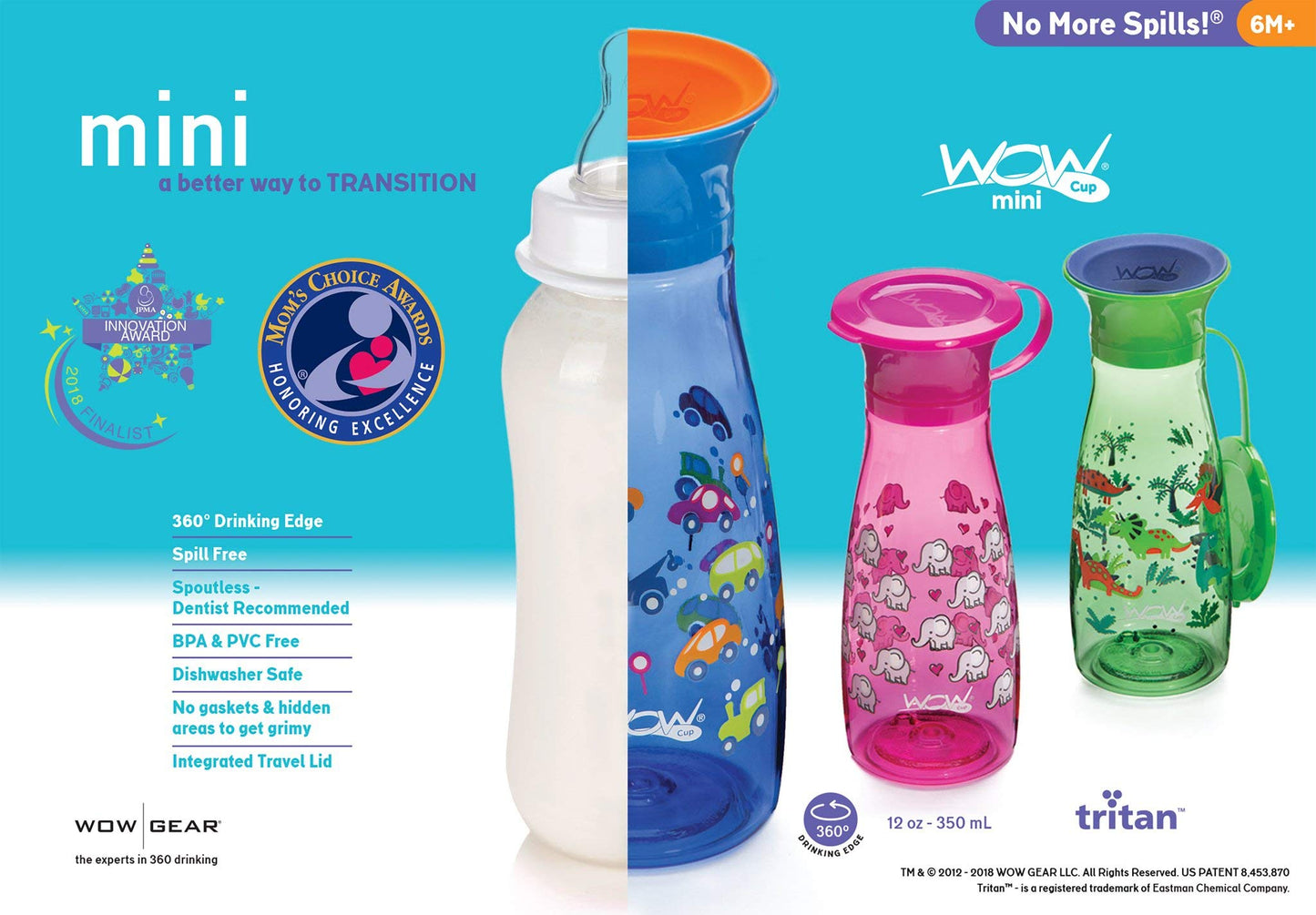 Wow Cup Mini 360 - Taza para beber, 12 onzas, paquete de 2 (rosa/verde)