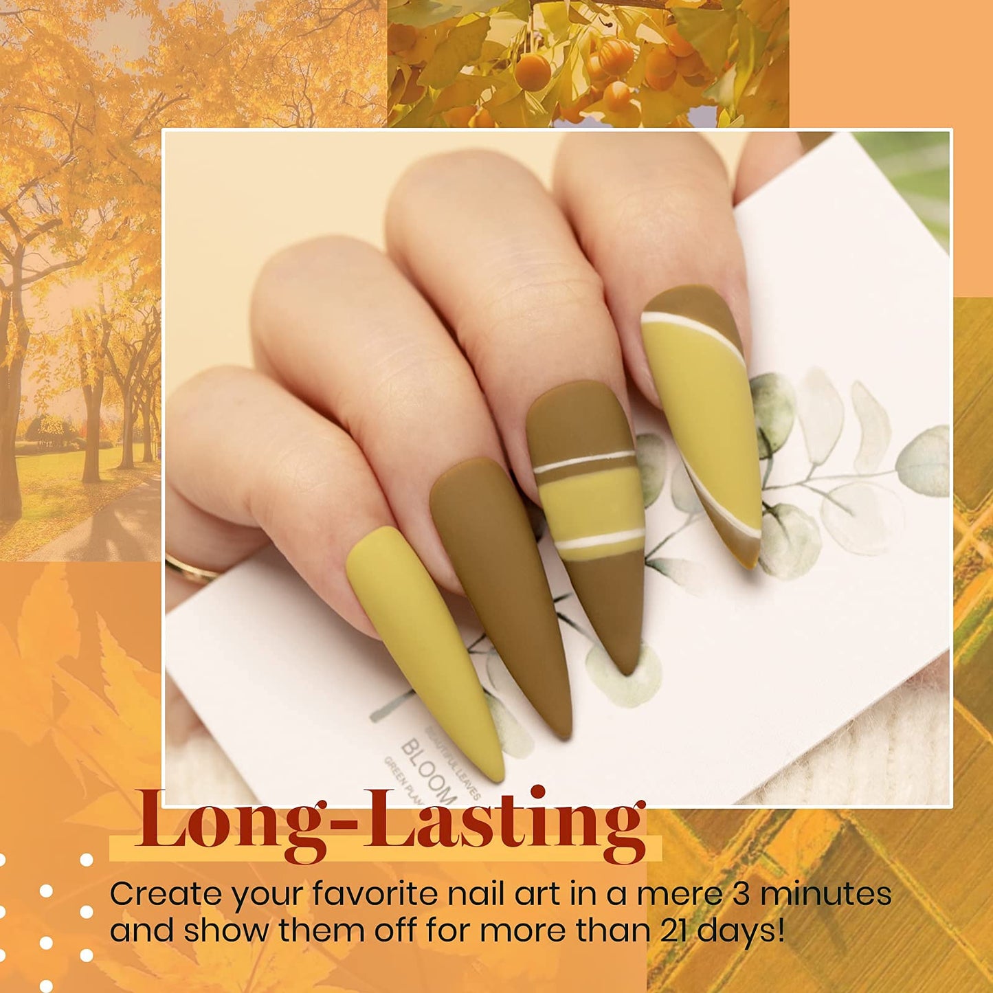 Beetles de esmalte de uñas de gel, esmalte de uñas de gel de otoño invierno rojo amarillo naranja verde juego de esmalte de gel con capa superior de gel brillante y mate capa base de uñas regalos para mujeres