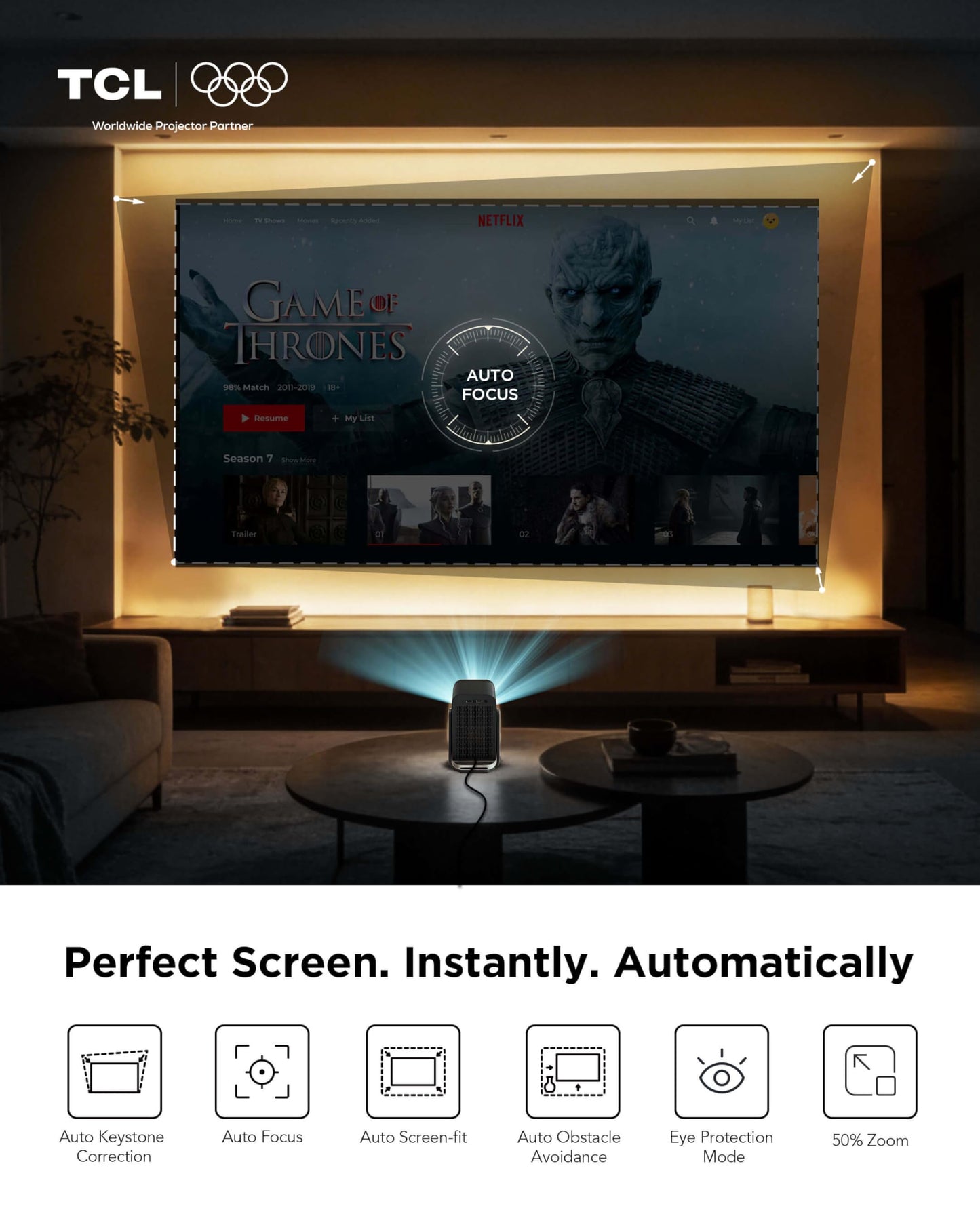 TCL C1 Proyector inteligente 4K, compatible con Google TV, WiFi y Bluetooth, enfoque automático/Keystone, 1080P HDR10, Dolby Audio, mini proyector LCD de rotación de 285° para recámara/cine en casa/al