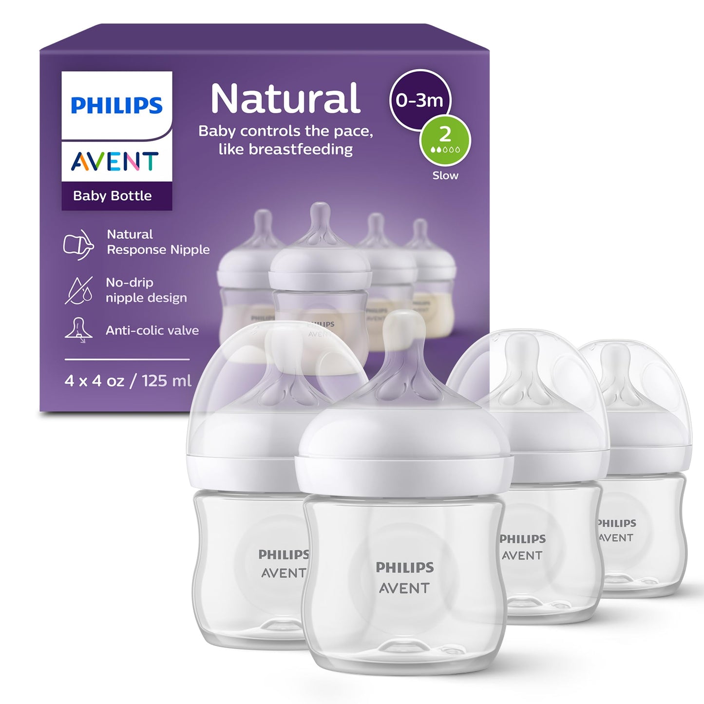 Biberón Philips AVENT Transparente Natural con Pezón de Respuesta para Bebé