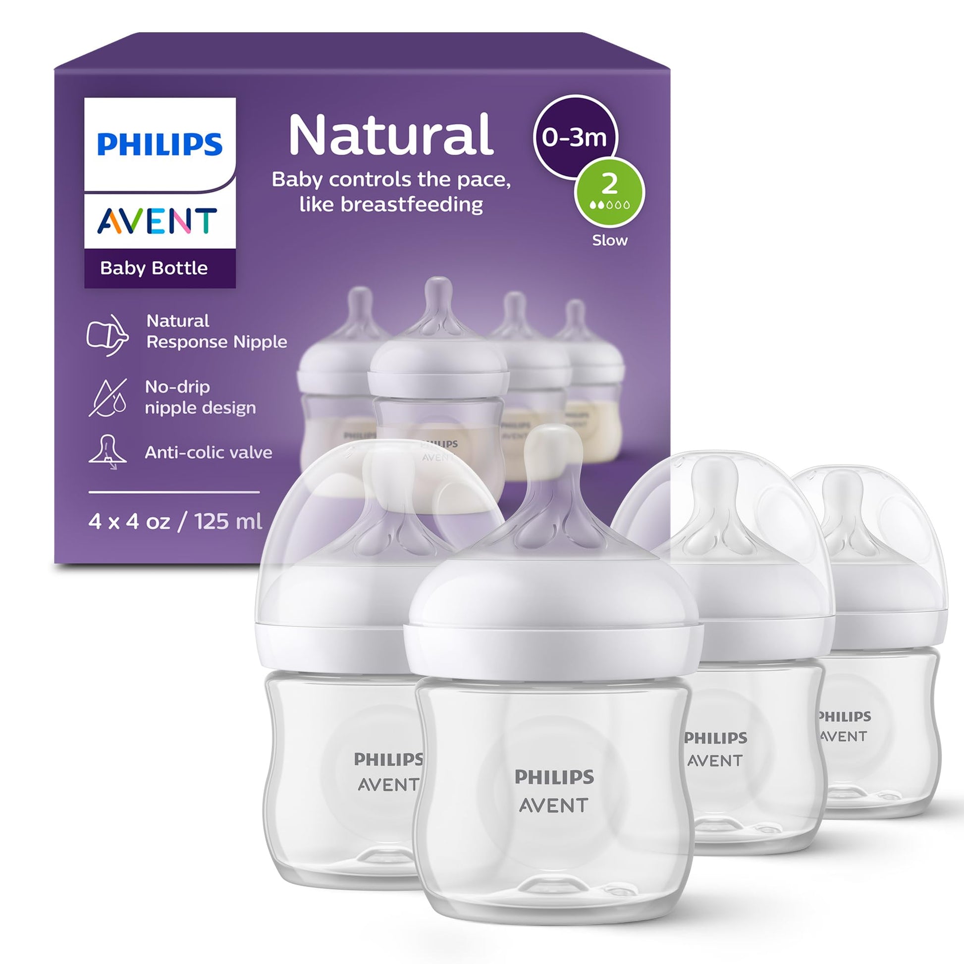 Biberón Philips AVENT Transparente Natural con Pezón de Respuesta para Bebé