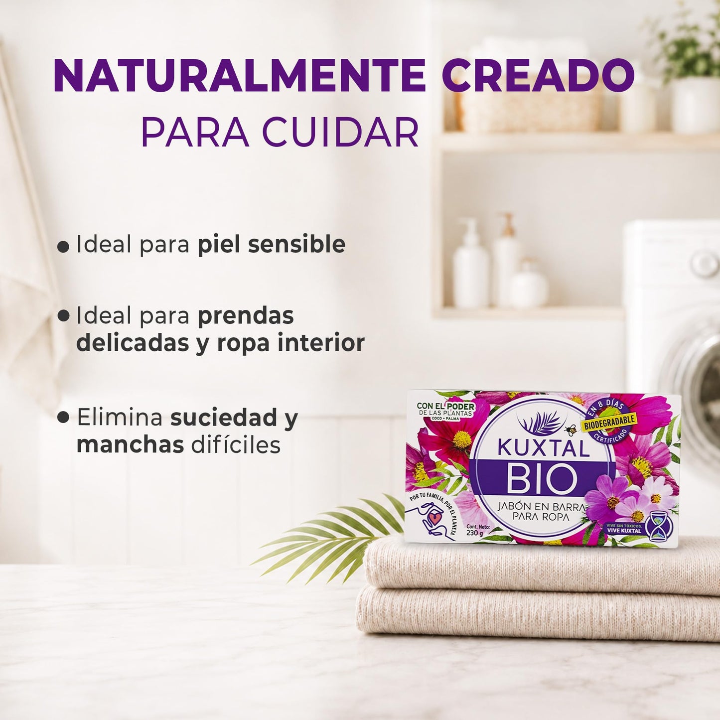 KUXTAL Jabón en Barra para Ropa Paquete de 3, Limpieza Profunda y Suavidad, Ideal para Ropa Delicada y Ropa Interior, Fórmula con Ingredientes Naturales, Biodegradable Certificación OECD 301-A