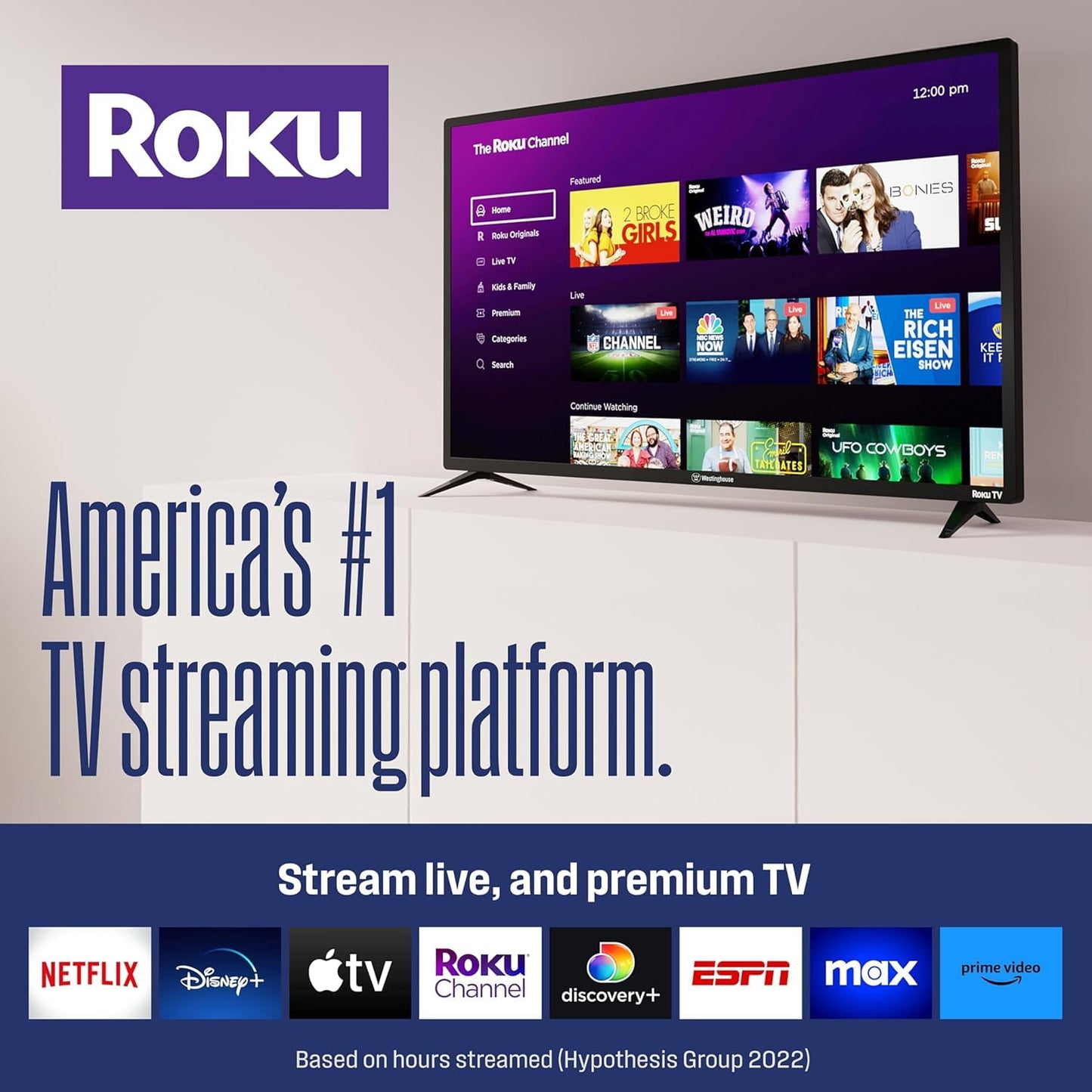 Westinghouse Smart TV de 50 Pulgadas 4K Ultra HD con Conectividad Wi-Fi y Aplicación Móvil, Bluetooth, con Apple AirPlay, Alexa y Google Asistente, Control por Voz, Dolby Digital +