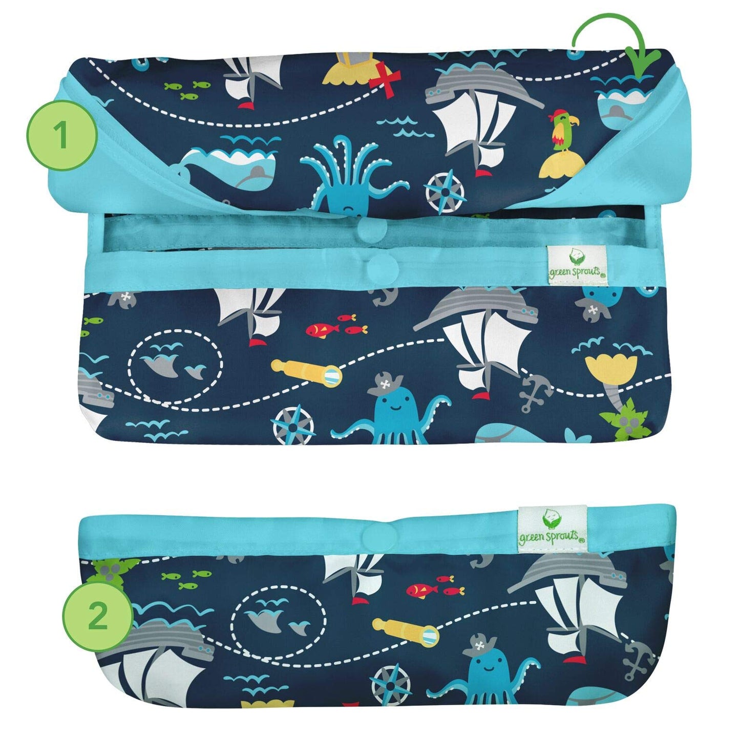 Green Sprouts - Babero de manga larga fácil de llevar, protección impermeable desde la comida hasta la hora de juego, bolsillo invertido, material suave, fácil de limpiar