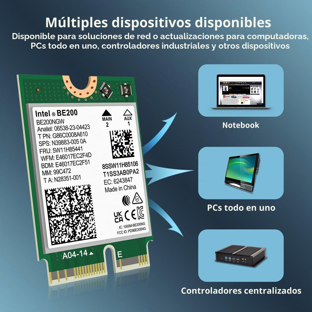Tarjeta Inalámbrica WiFi 7 GigaPlus Intel BE200 NGW Bluetooth 5.4 5800Mbps M.2/NGFF para Intel 12ª Generación y Superior CPU Windows 10/11 Linux