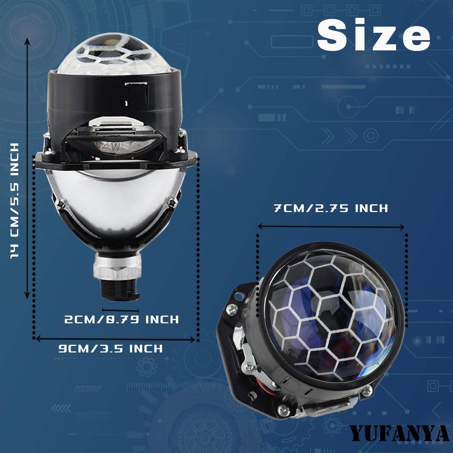 Lente de proyector de panal de abeja de 2.5 pulgadas, kit de actualización de faros delanteros de coche con función de haz de alta y lo; 70 W, 20.000 lúmenes, 6000 K, haz de enfoque con línea de corte