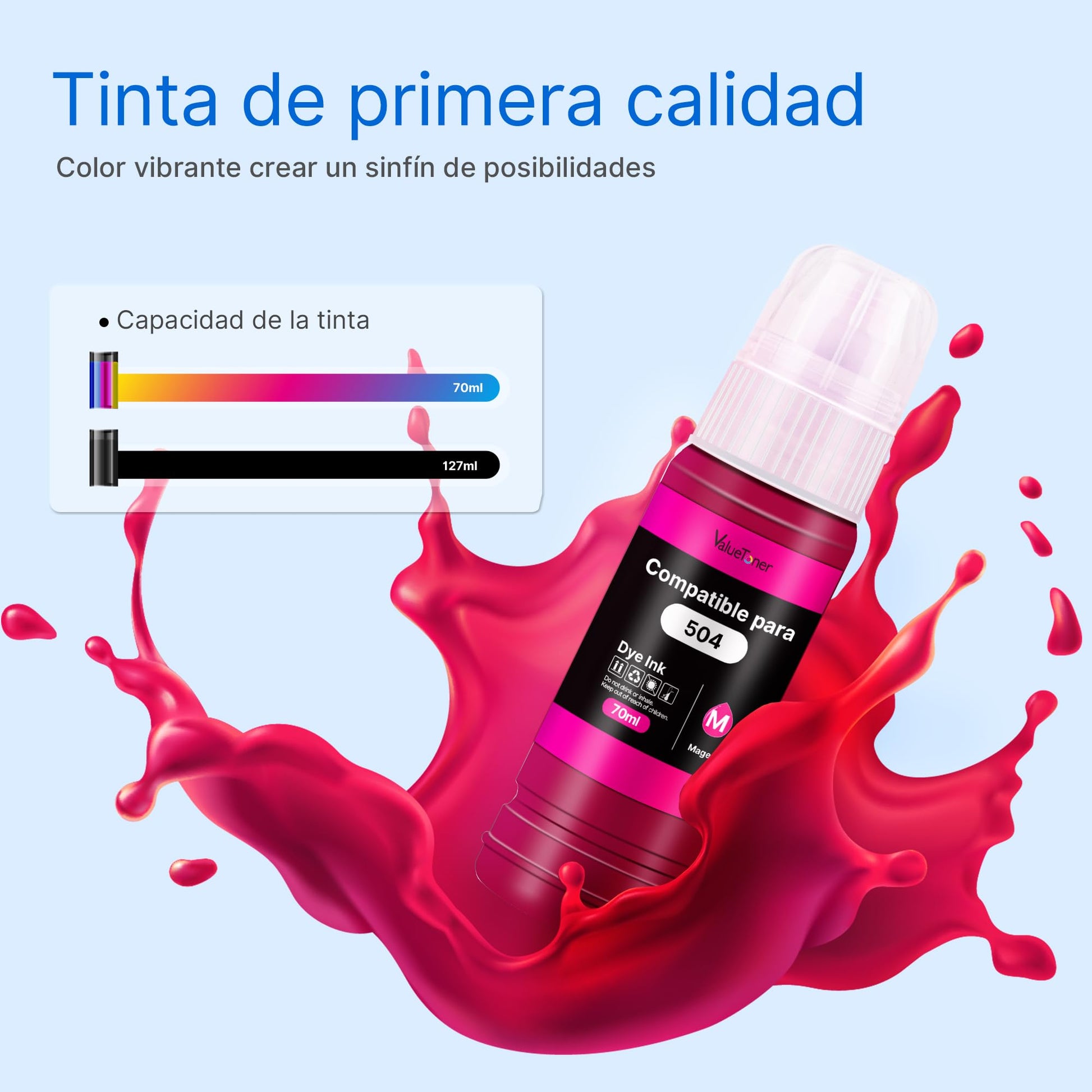 Botella de Tinta Valuetoner Compatible Epson 504 para Impresoras Ecotank (4 Unidades)