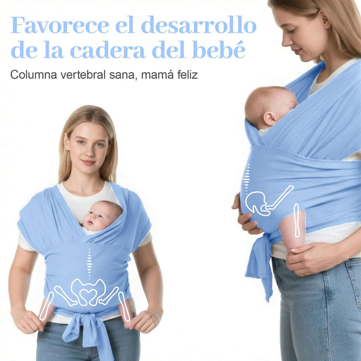 Niños Portador, 1 Pieza ajustable Niños Portador, Fular Elástico para Bebé y Recién Nacido Ergonómico, Hasta 10Kg (Azul claro)