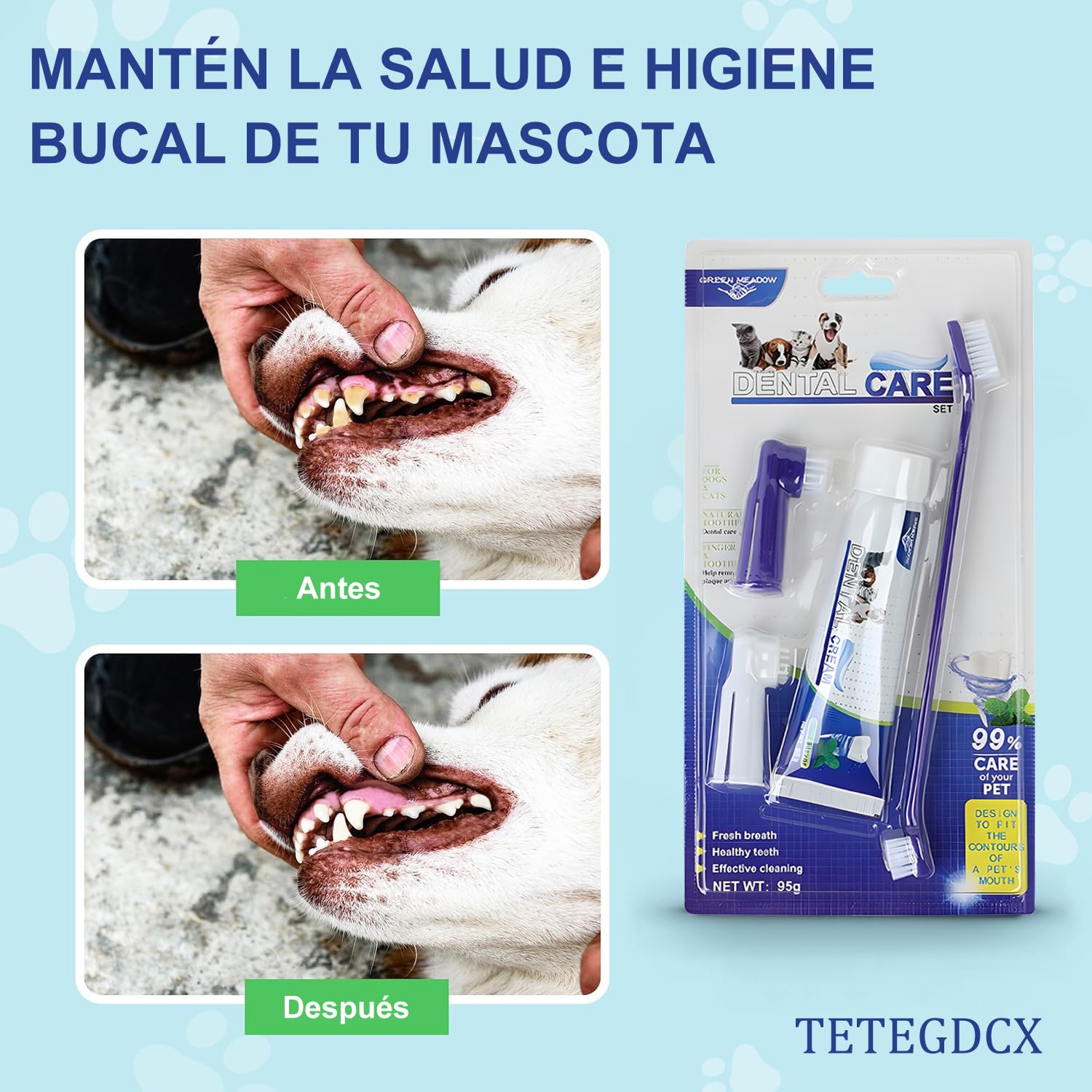 Kit de Limpieza Dental para Perro Sabor Carne con Cepillo de Dientes de Silicona Suave