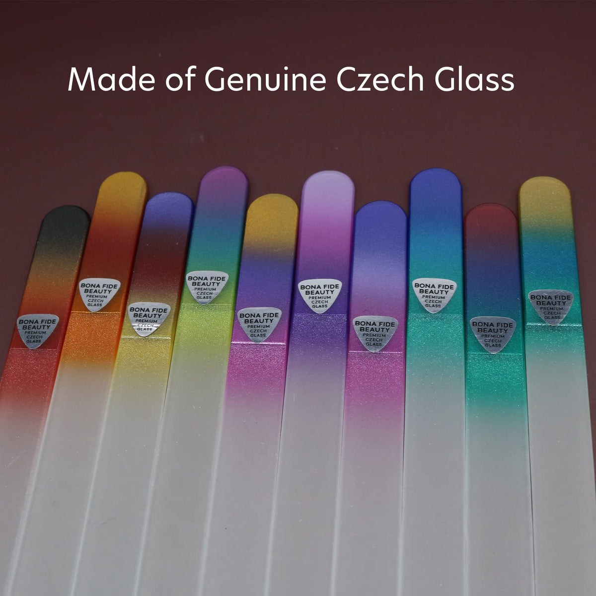 Glass Nail File Manicure Set, Nail Filer for Professional Manicure Nail Care - Bona Fide Beauty (10-Piece Set) Genuine Czech Glass