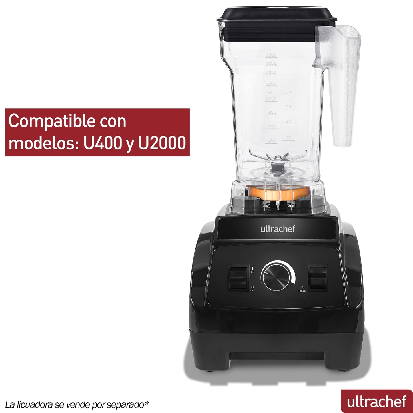 Vaso de Repuesto ULTRACHEF Transparente con Cuchillas de Acero Inoxidable para Licuadora Profesional U2000 1800 ml BPA FREE