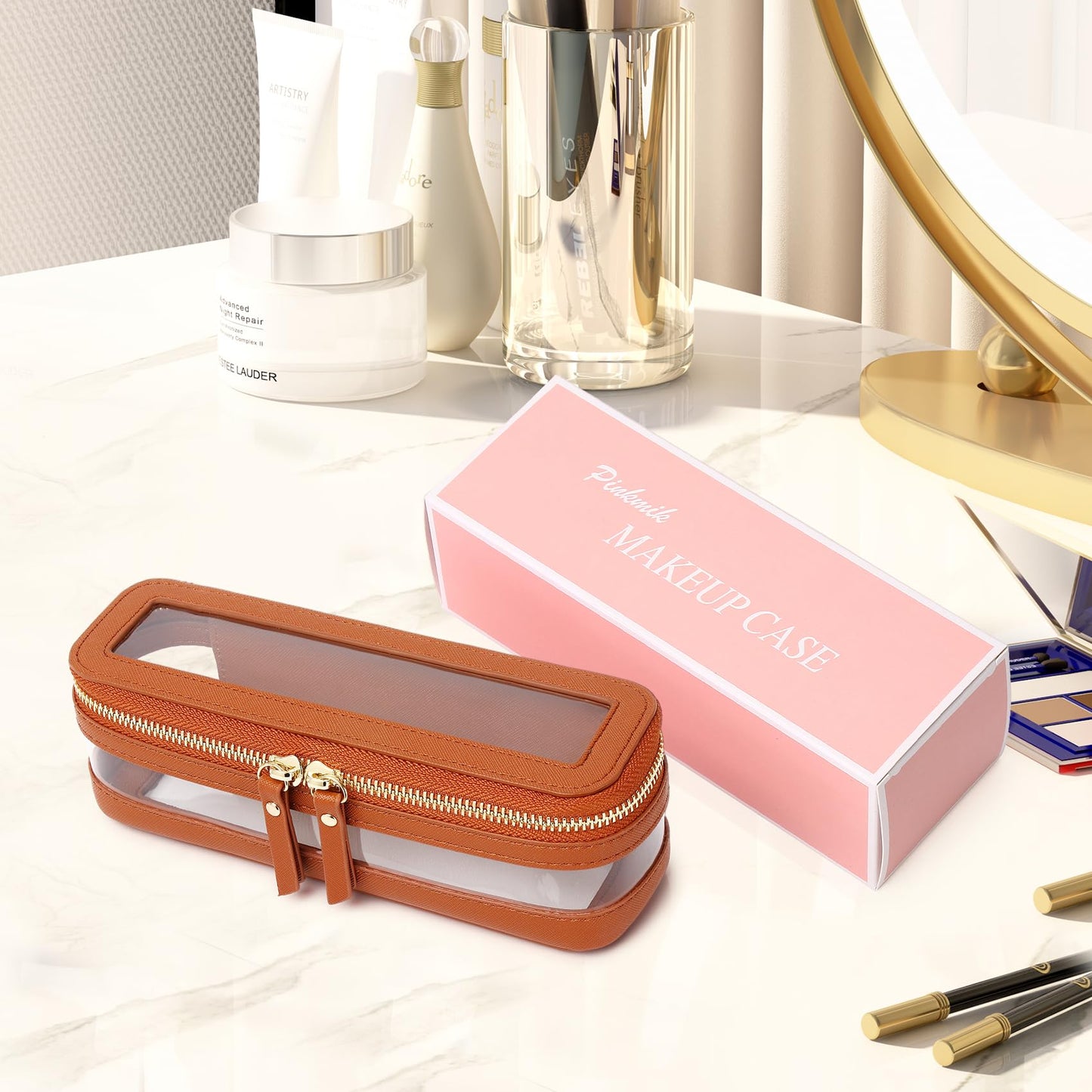 Pinkmik - Bolsa de maquillaje transparente para maquillaje, bolsa de maquillaje transparente y bolsa de aseo con cierre, pequeña bolsa de maquillaje Beatuy organizador para mujeres