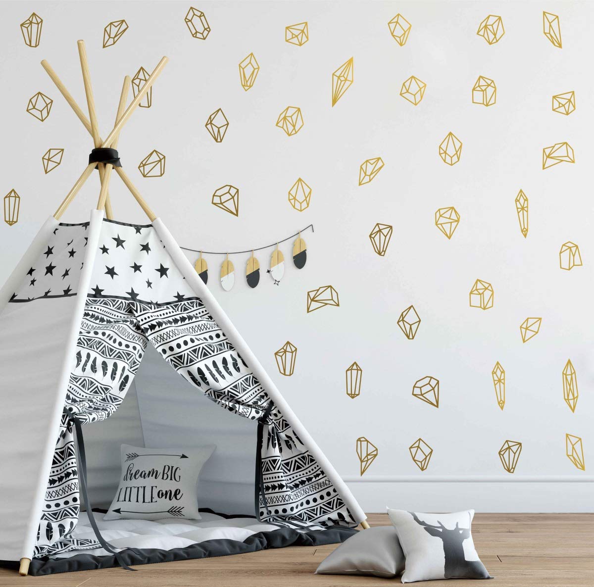 50 calcomanías de pared con formas geométricas y gemas, decoración del hogar, calcomanías de vinilo para habitación de niños D999 (dorado)