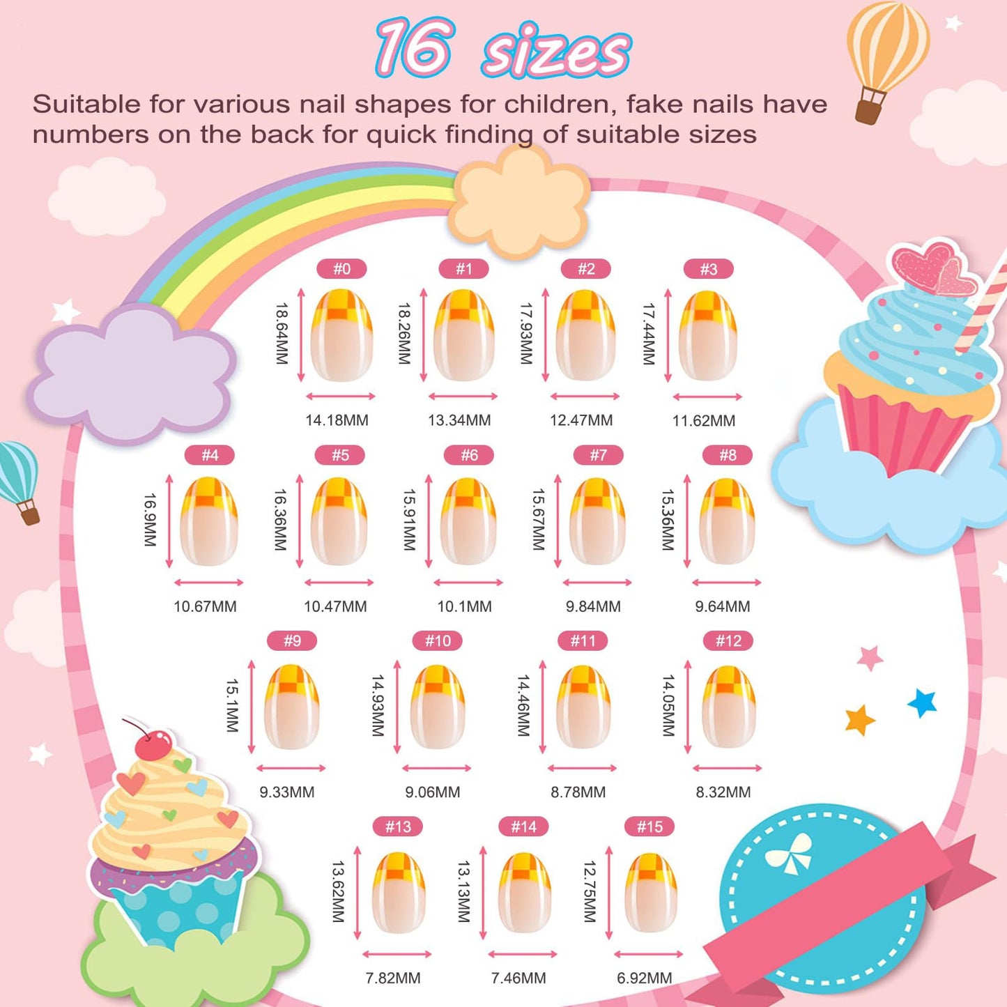OPkssnails 96 uñas postizas para niños, 3 paquetes de uñas postizas rosas con forma de corazón para niñas adolescentes de 8 a 12 años, uñas postizas ovaladas cortas con lima pulidora, 16 tamaños.