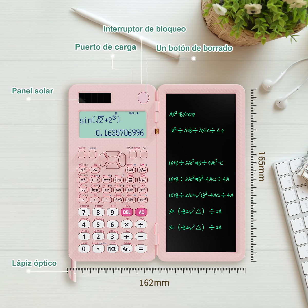 Calculadora Científica Recargable ROATEE 991ES Negra con Visualización en 4 Líneas y Tablet de Escritura LCD para Estudiantes