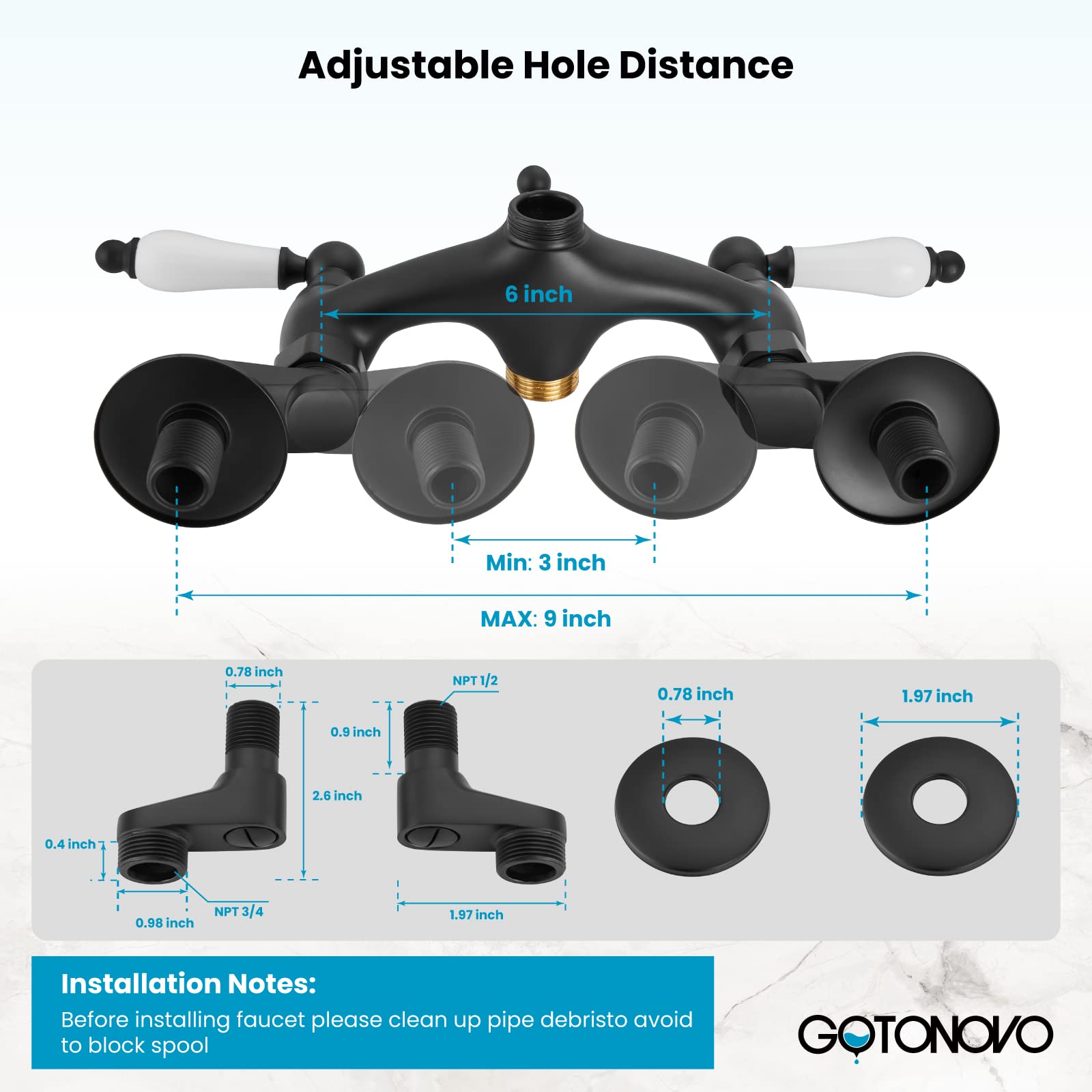 Gotonovo - llave de ducha para tina con forma de teléfono de color negro mate con rociador de ducha de mano, montaje en pared, cerámica de bronce, 2 doble asa, sistema de llave de ducha