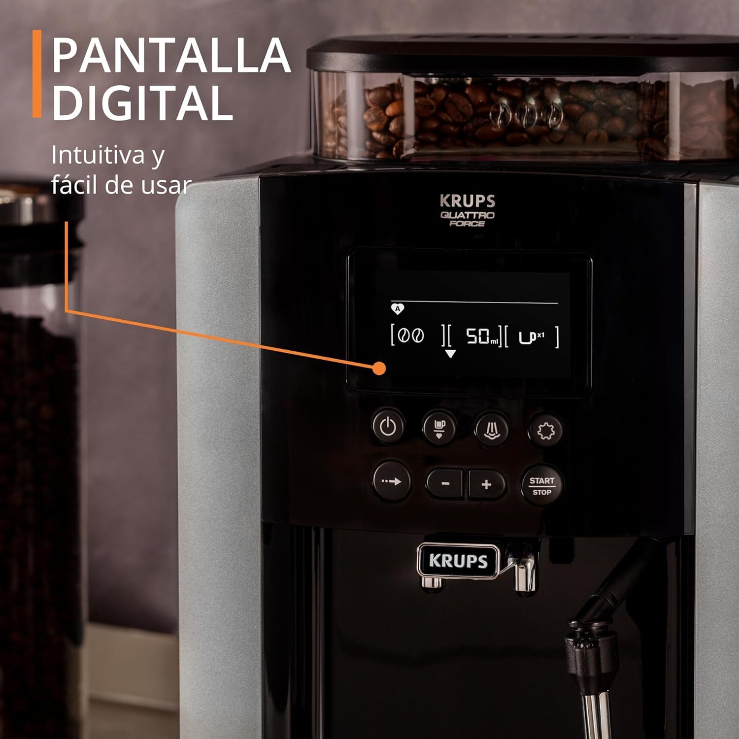 KRUPS Espresseria Súper Automática Quattro Force Arábica, lleva la esencia del espresso directamente a tu taza, con diseño compacto y molino integrado, capacidad 1.7L, EA8178MX