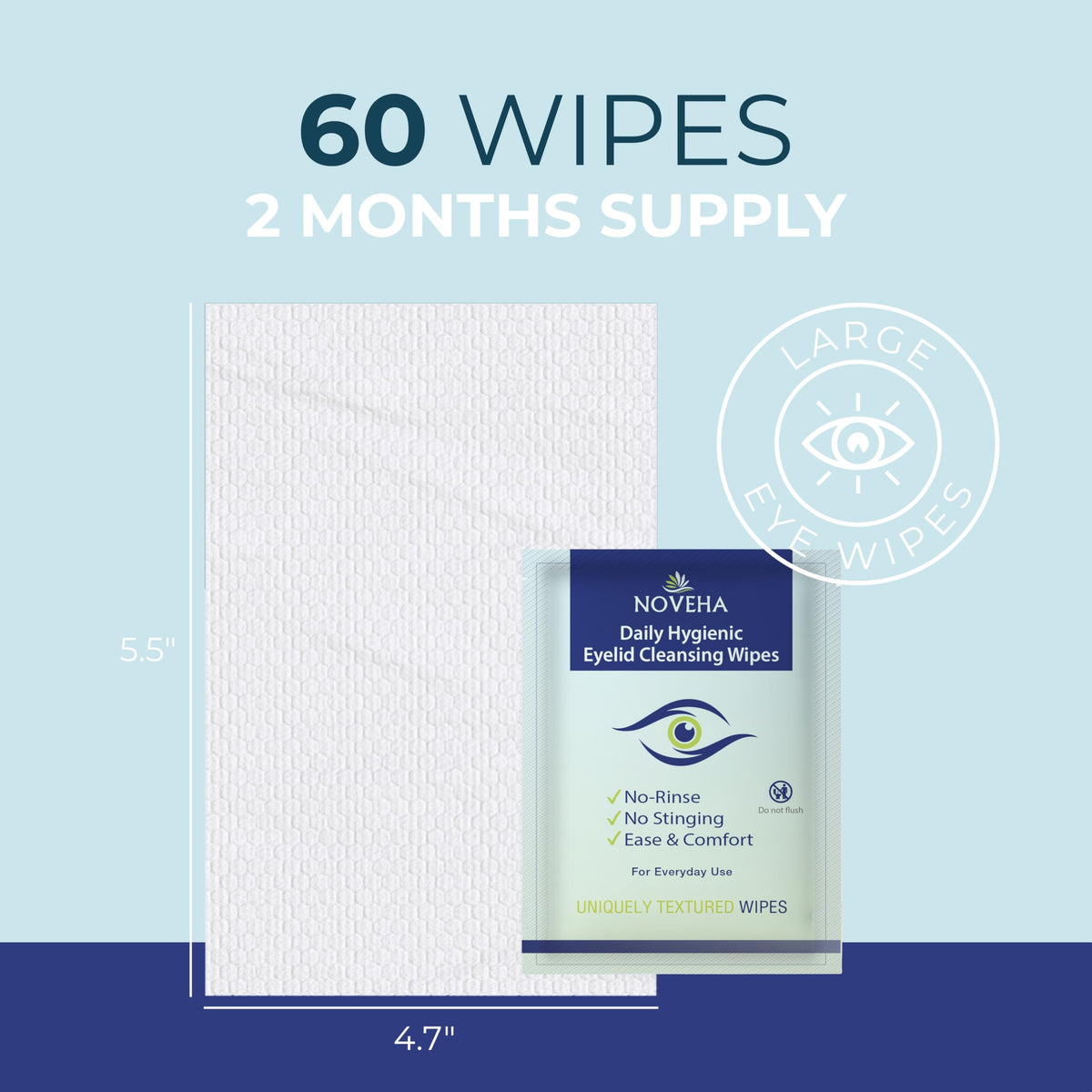 NOVEHA- Toallitas higiénicas diarias para párpados y pestañas | Para blefaritis y picazón en los ojos, Demodex | Caja de 60 unidades