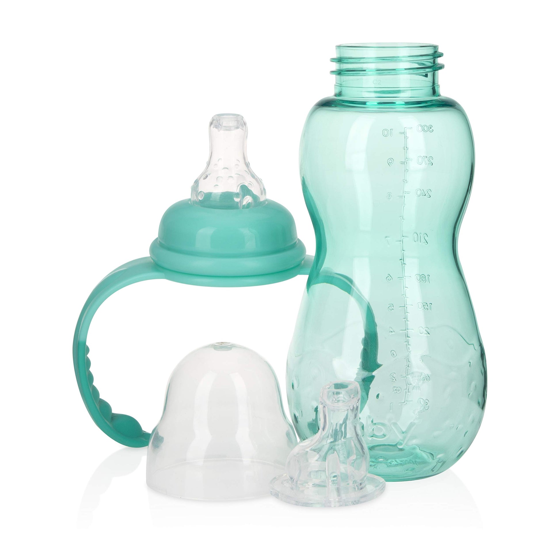 Botella a Taza Nuby Verde Azulado Ultra Durable Tritan sin Derrames 3 Etapas 10 Onzas