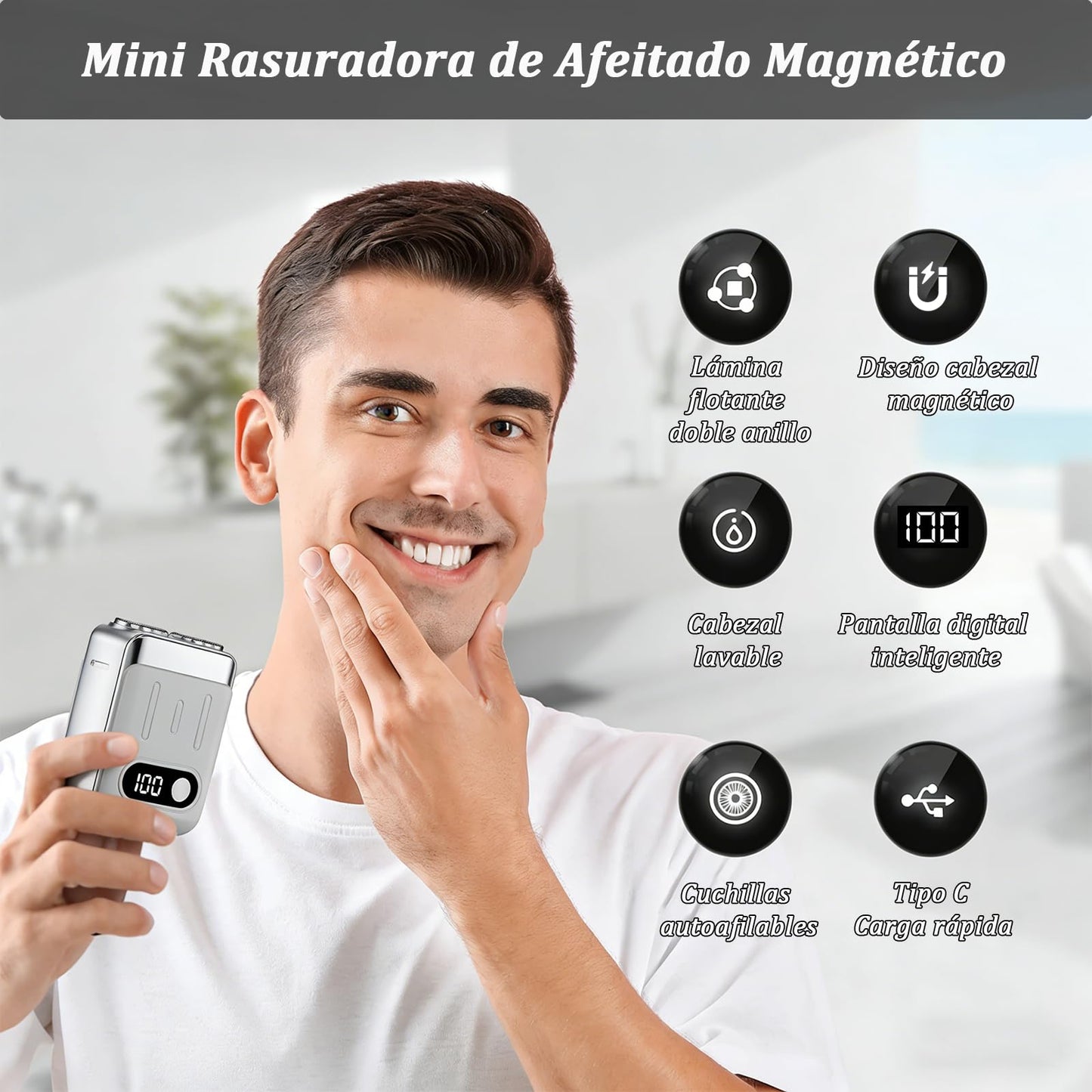 Afeitadora Eléctrica Portátil Rotativa,9000 Rpm de Mini Rasuradora Eléctrica,Luggage Electric Shaver,Doble Cabezal,un Botón,Uso en Seco y Húmedo,Afeitado Precisión de 360°,para Viajes,Hogar y Oficina (Blanco)