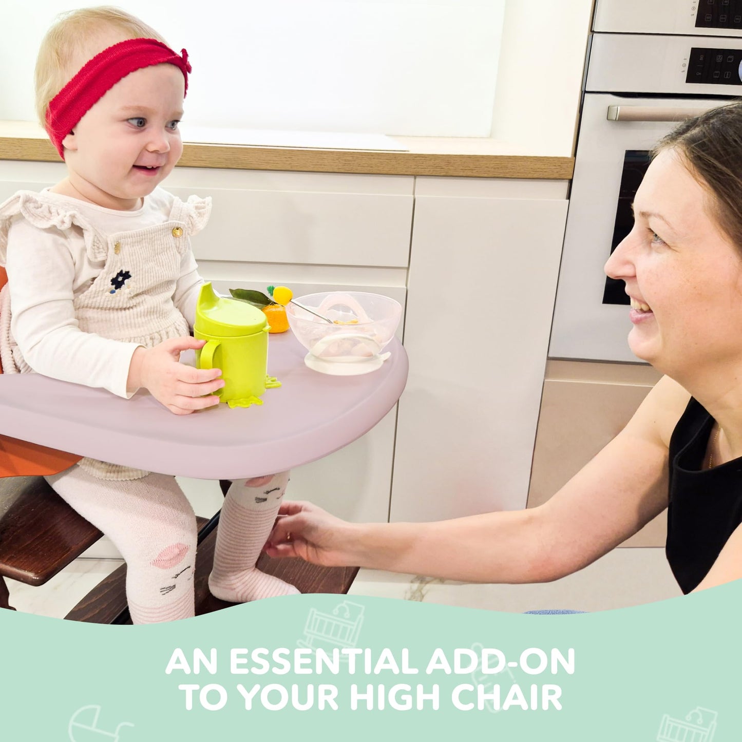 Bandeja para silla alta compatible con silla Stokke Trip Trap, diseño curvado ergonómico, rosa polvoriento brillante, sin BPA, fácil de montar