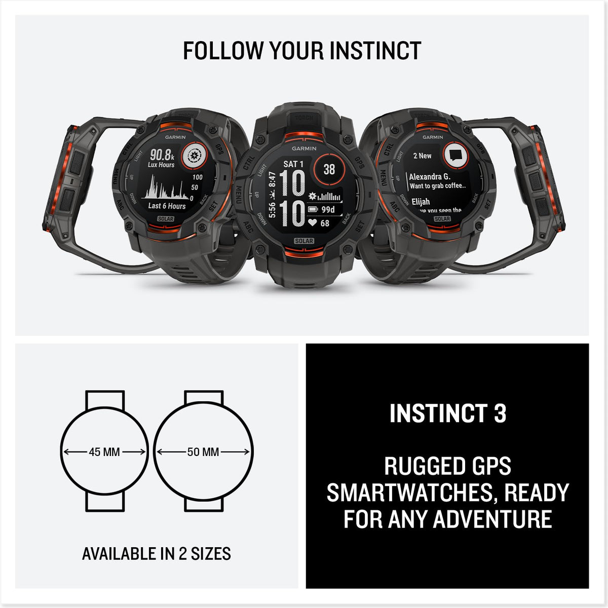 Reloj Garmin Instinct 3 Solar Negro 50 mm