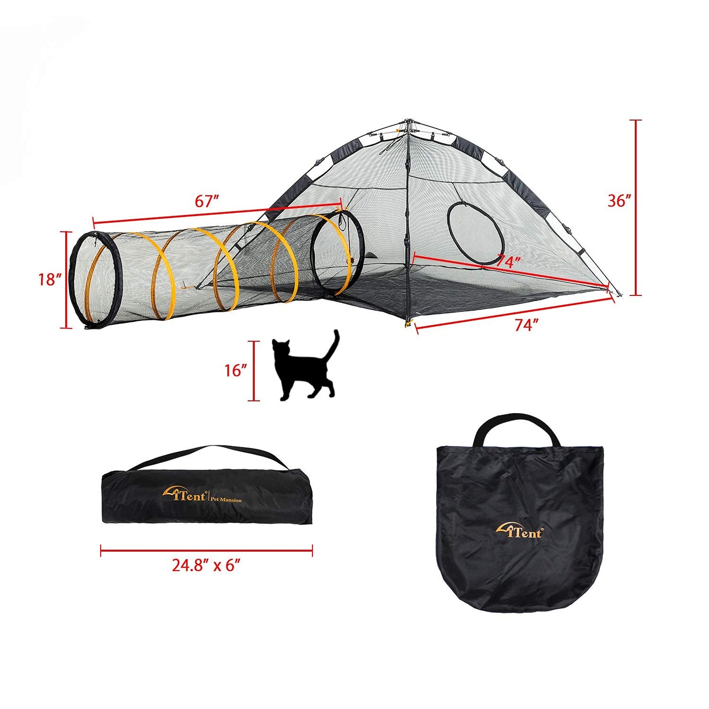 ITENT Tienda de campaña para gatos para interiores y exteriores (tienda de campaña para gatos al aire libre, túnel para gatos y casa de juegos), corral de juegos para gatos, conejos y animales pequeños..