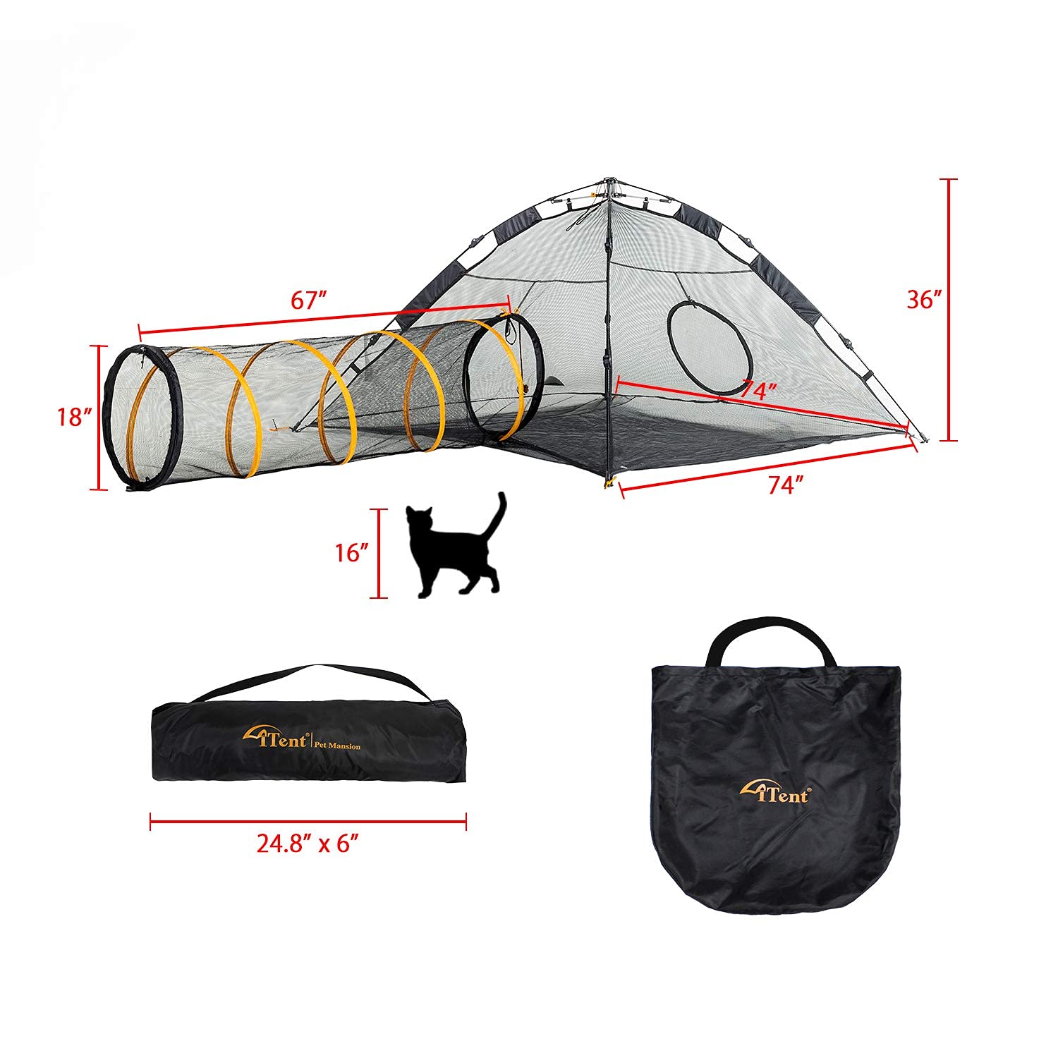 ITENT Tienda de campaña para gatos para interiores y exteriores (tienda de campaña para gatos al aire libre, túnel para gatos y casa de juegos), corral de juegos para gatos, conejos y animales pequeños..