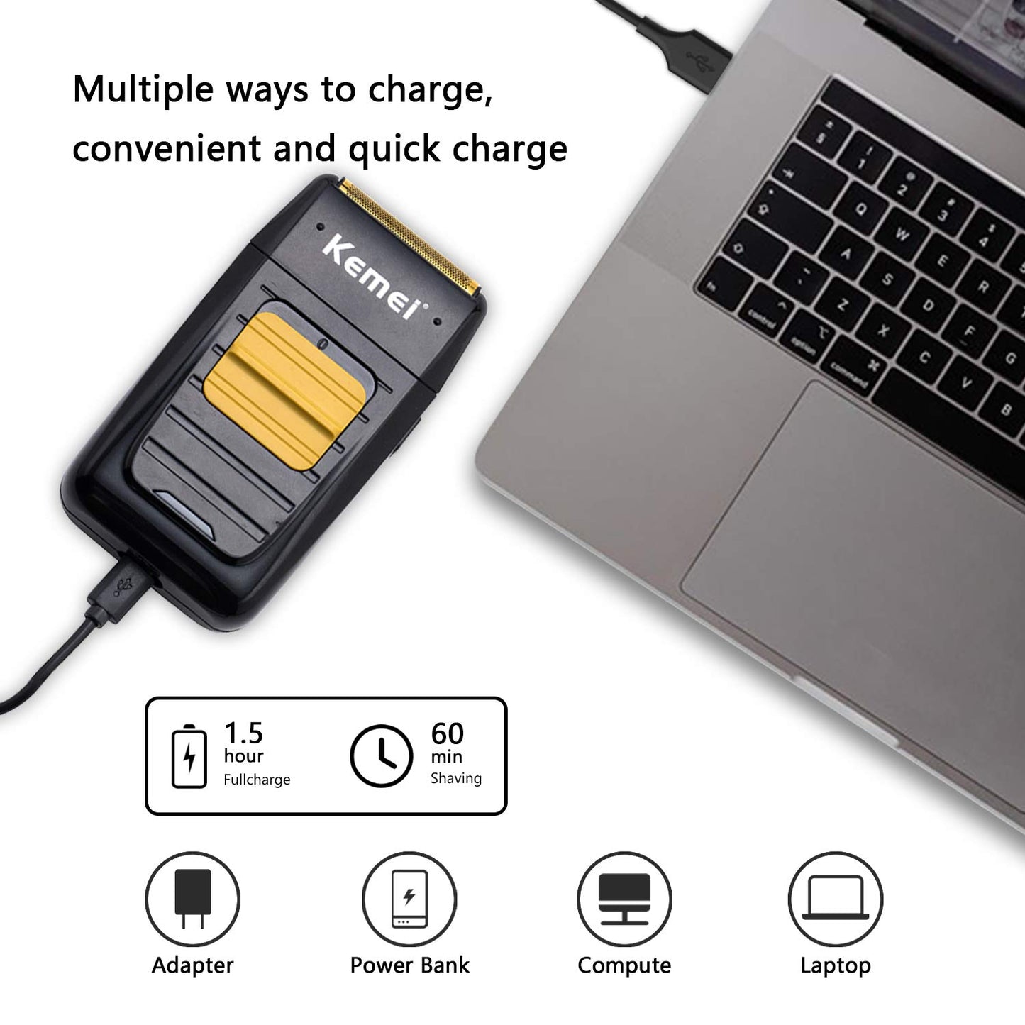 Maquinilla de Afeitar Eléctrica KEMEI Recargable para Hombre