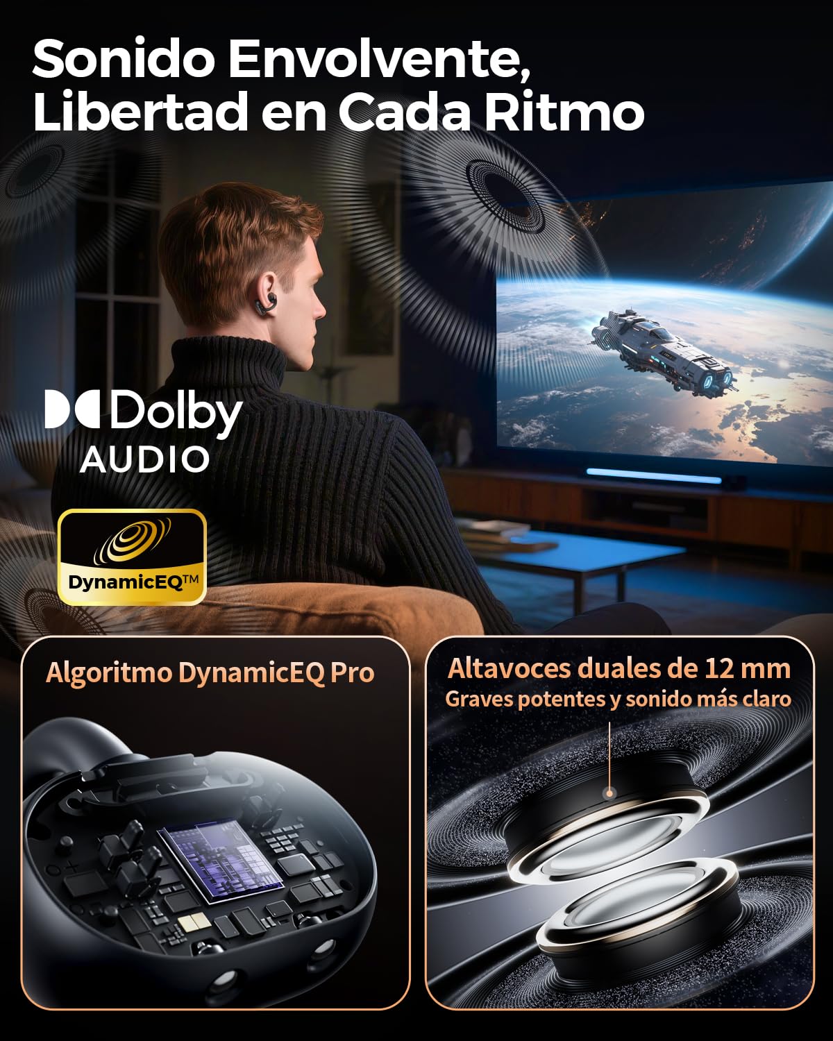Audífonos Inalámbricos SoundPEATS Bluetooth 6.0 Negro Oscuro Open Ear