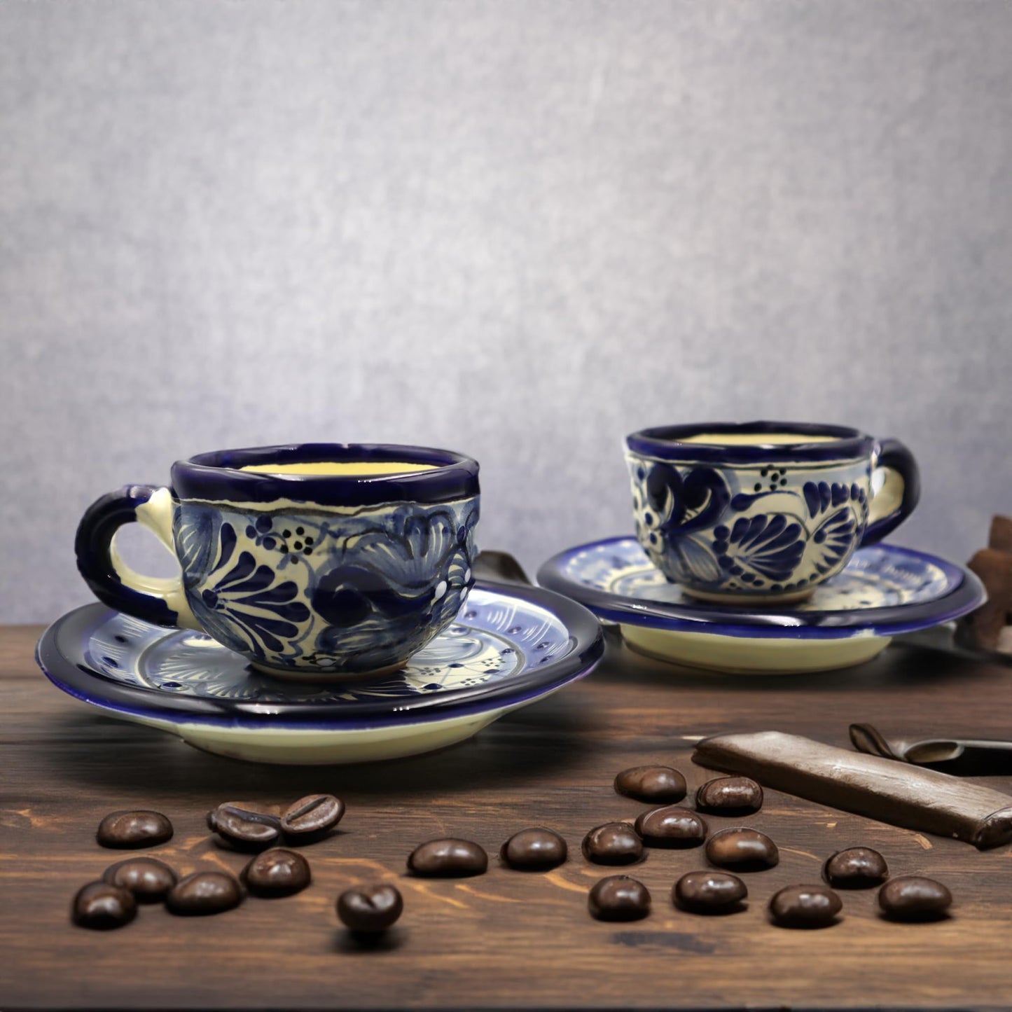 Juego de Tazas de Café Expresso Nubexpo Talavera Poblana Artesanía Mexicana 2 Piezas