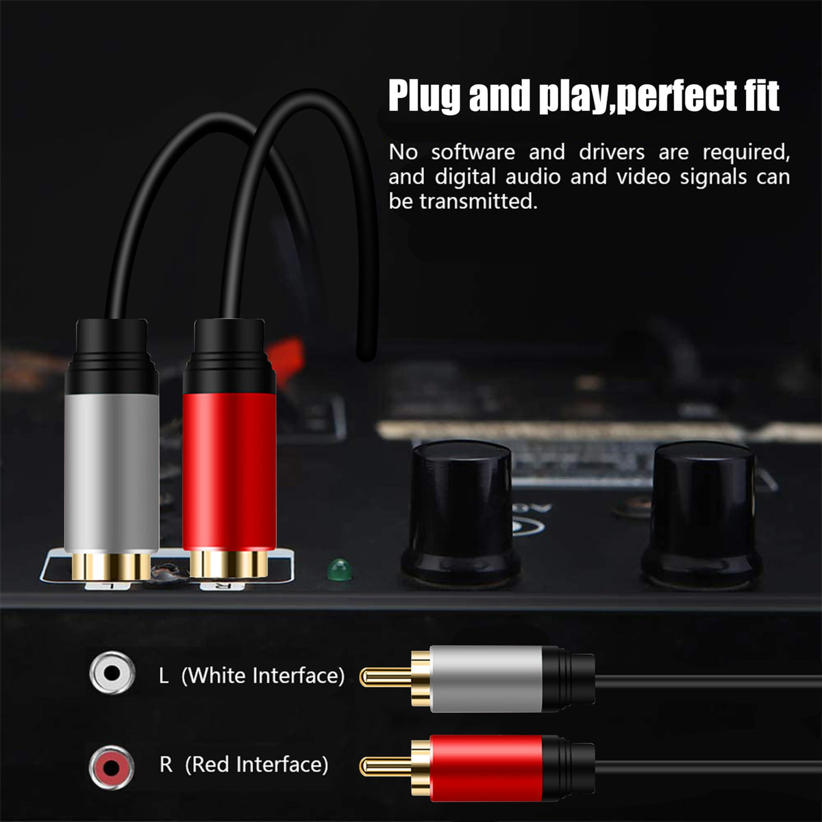 Cable de Audio Estéreo Tan QY Dorado 2RCA a 2RCA de 6 Pies para Cine en Casa y HDTV