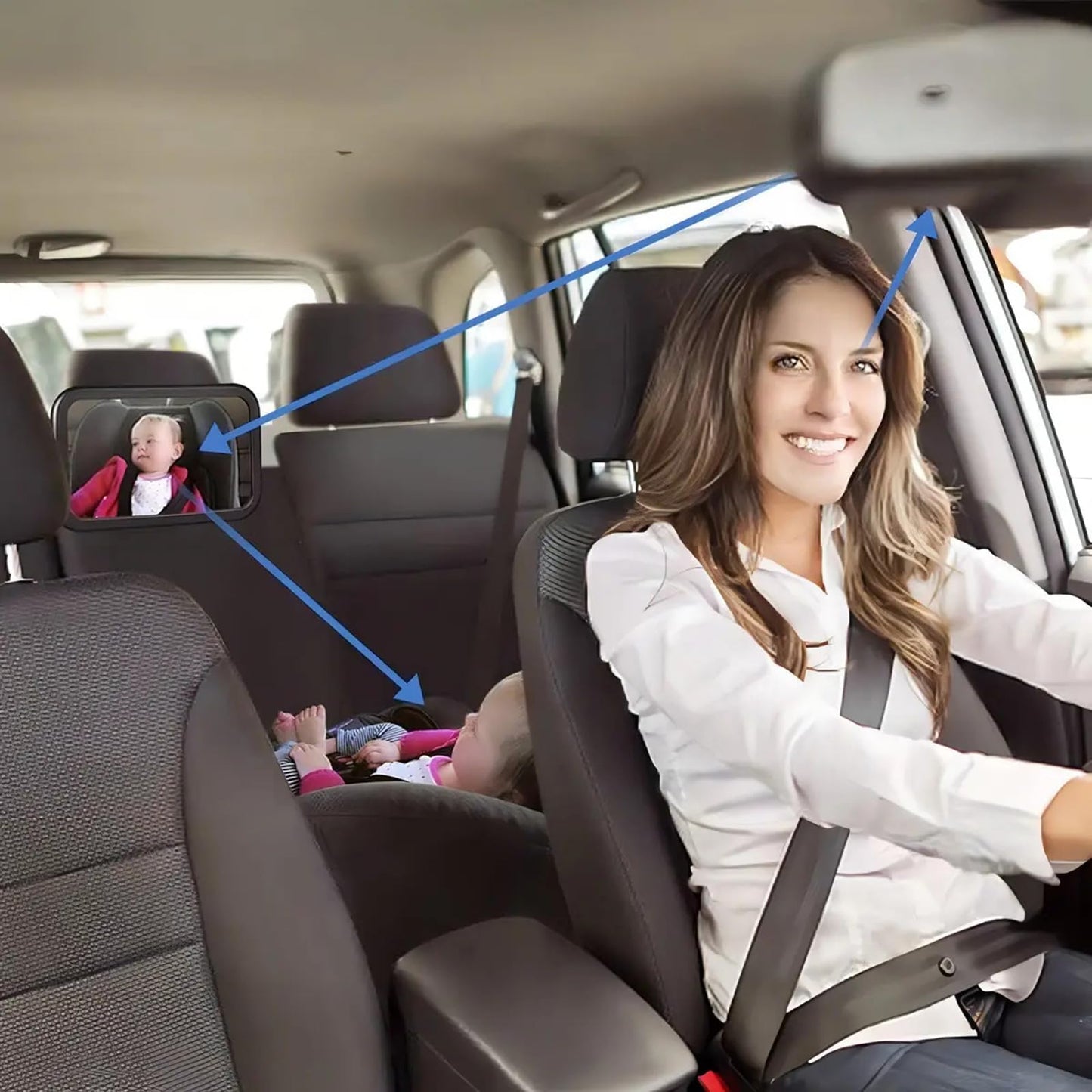 Espejo Retrovisor de Bebé para Auto, Rotación de 360 Grados Espejo de Observación para Bebés, Espejo Asiento Coche Bebe, Panorama claro, Correas Elásticas Ajustables