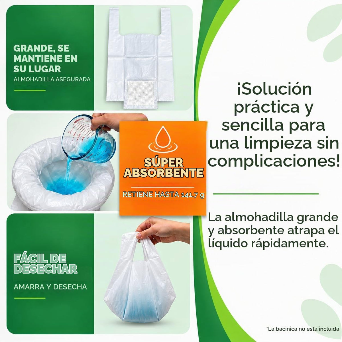 60 bolsas de repuesto para orinales: absorbentes y desechables, compatibles con OXO Tot 2 en 1 | Bolsas a prueba de fugas compatibles con la mayoría de orinales, asientos y sanitarios portátiles.