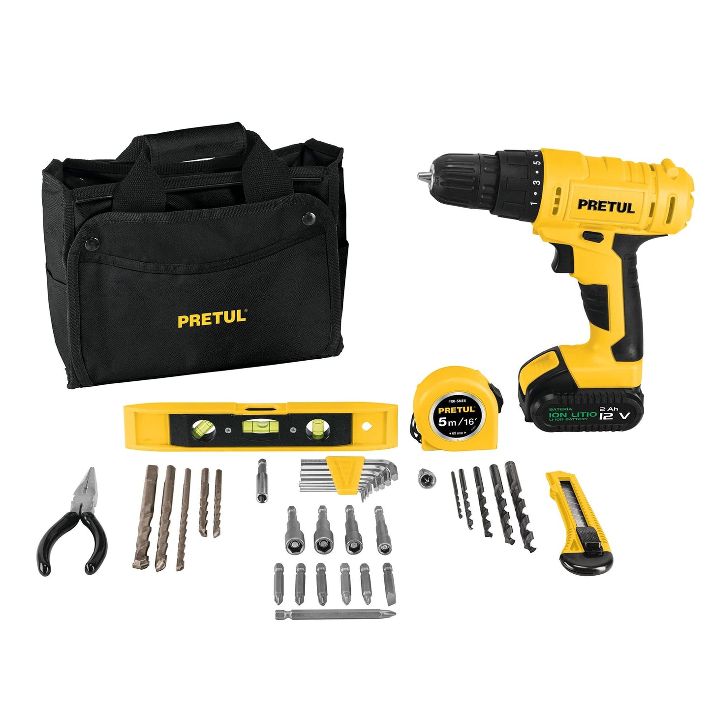 Pretul TALI-12PK, Kit de taladro inalámbrico 3/8", 1 batería Ion Litio 2 Ah, 35 accesorios, 2 velocidades, 12 V