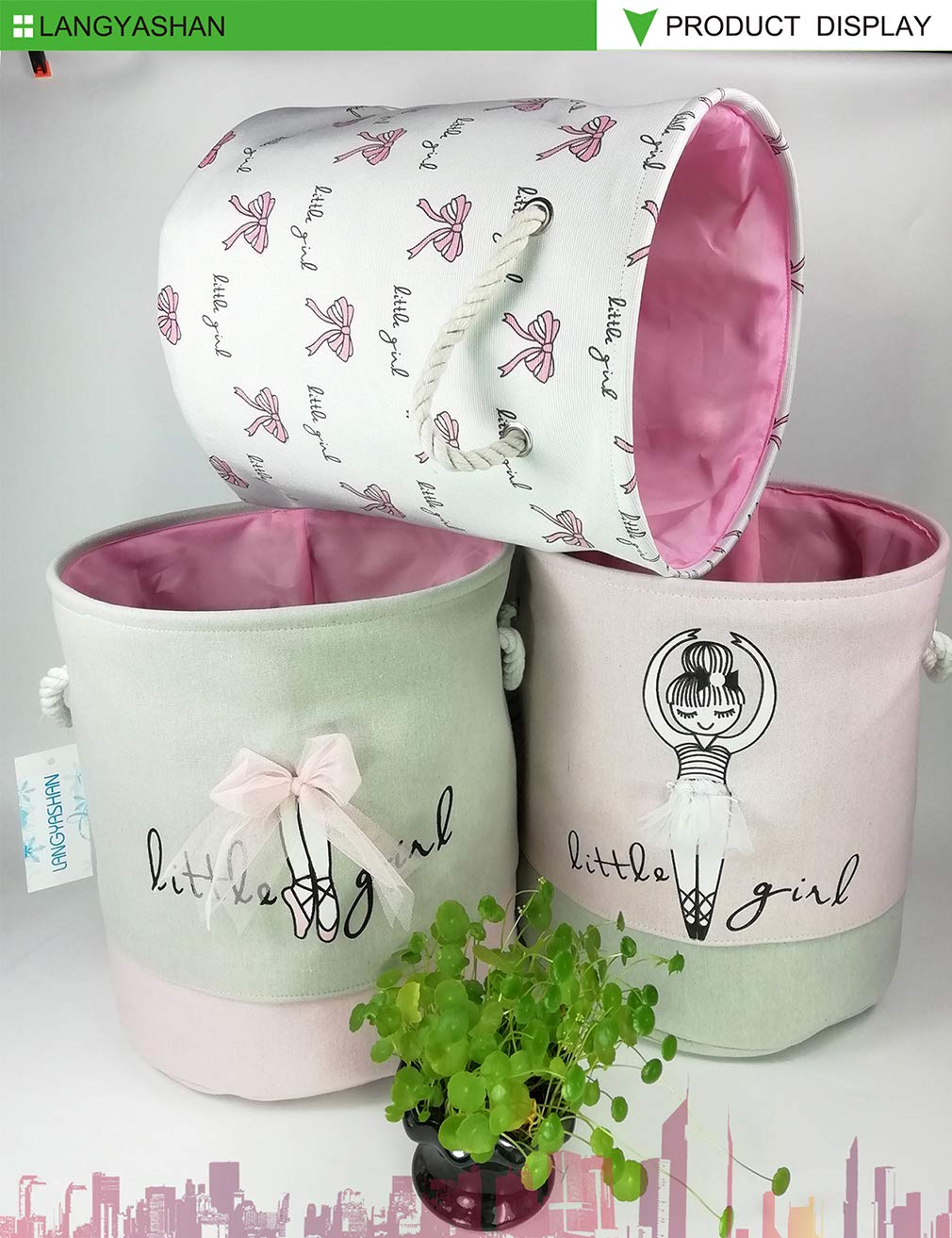 Langyashan - Cesta de almacenamiento, cesta organizadora plegable de algodón para niñas, cestas de ropa, cestas de juguetes, cestas de regalo, dormitorio, ropa y guardería de bebé