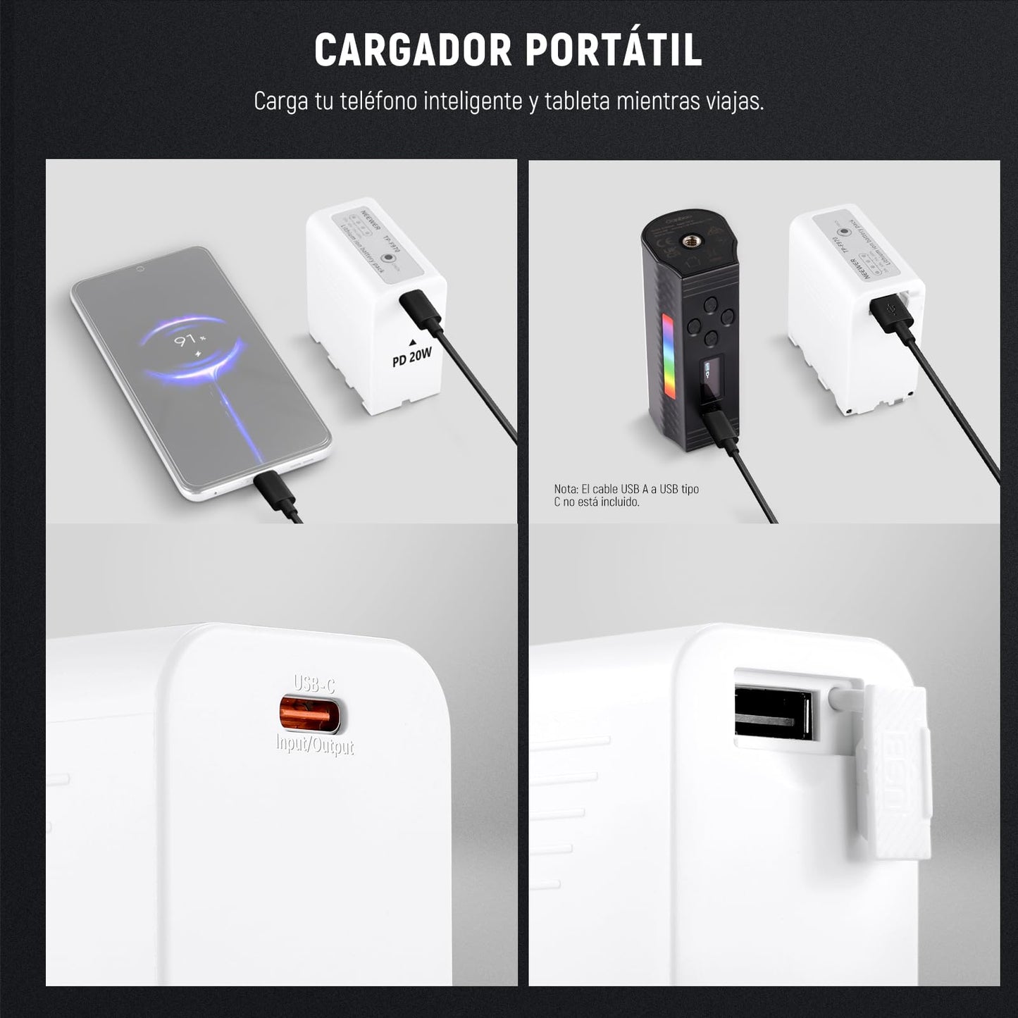 Batería de Repuesto NEEWER Blanco 10500mAh Carga Rápida USB C para Videocámara Sony, Canon y Nikon