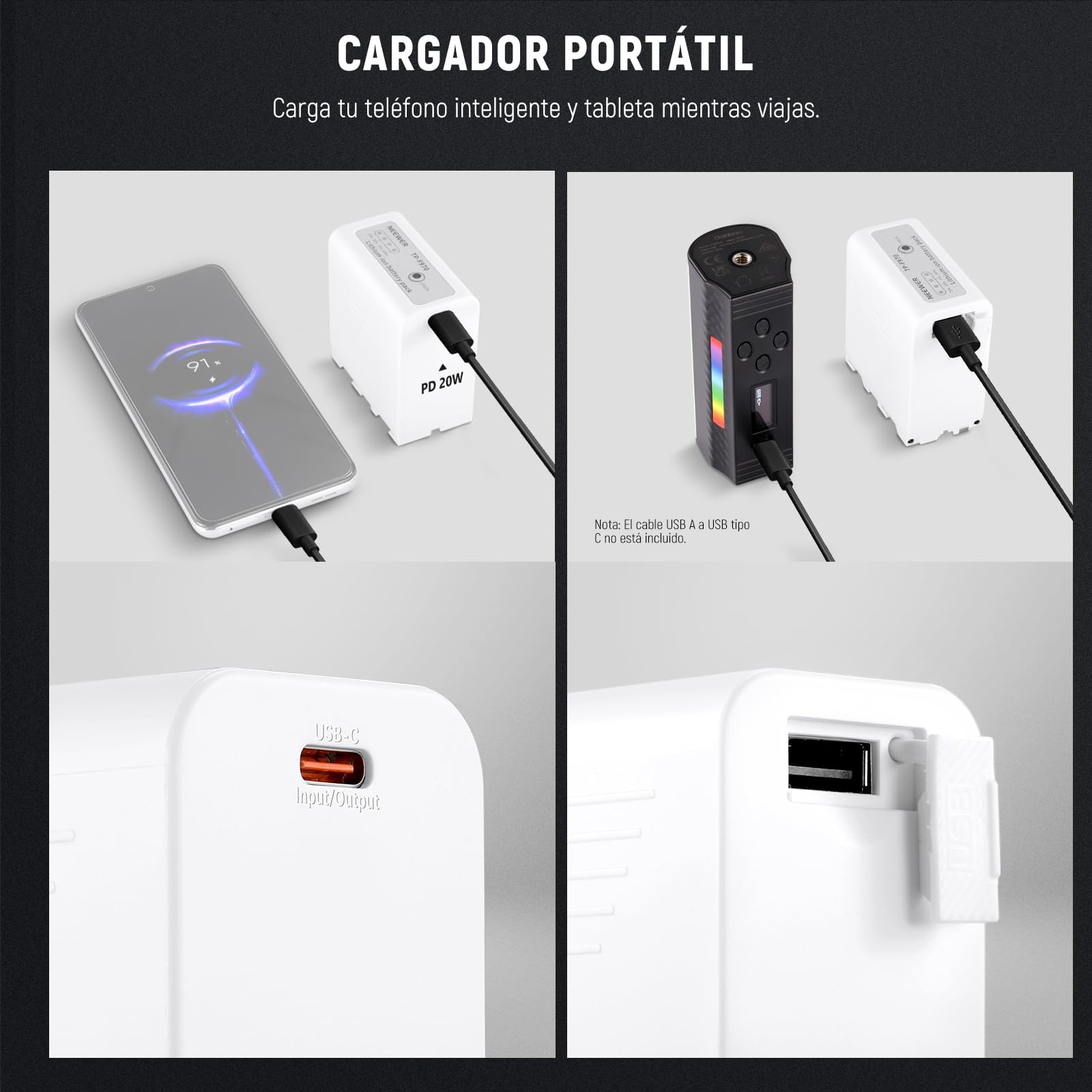 Batería de Repuesto NEEWER Blanco 10500mAh Carga Rápida USB C para Videocámara Sony, Canon y Nikon