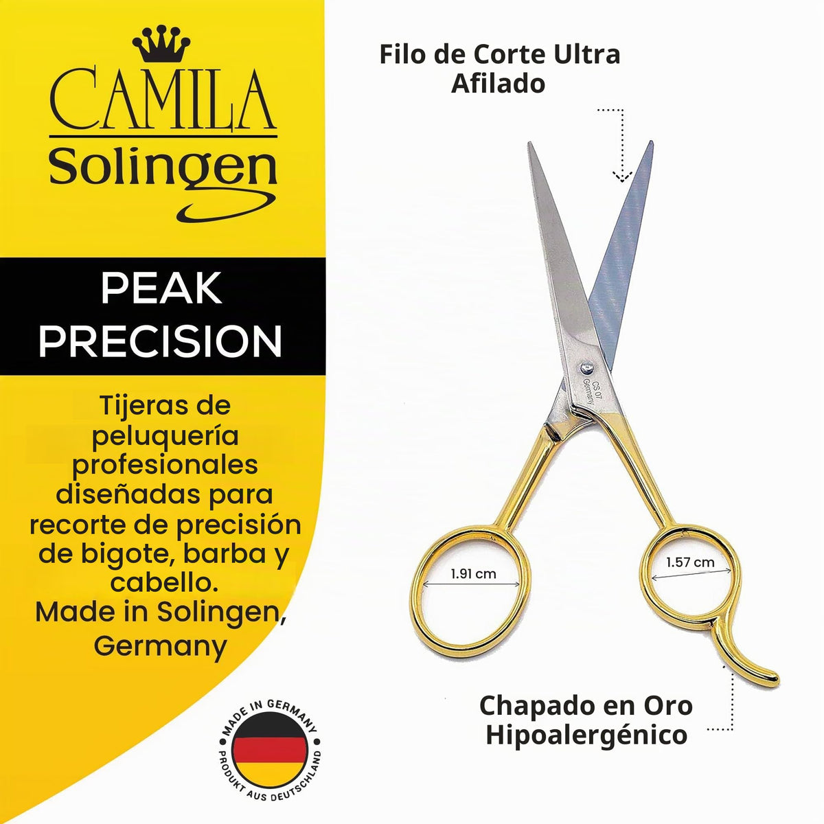 Camila Solingen CS07 5" Gold Plated Professional Barber Shears