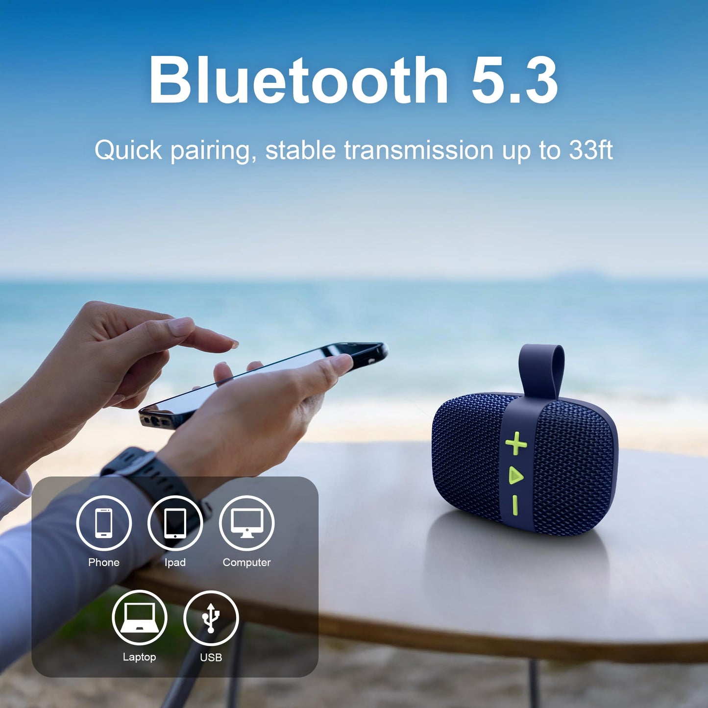 Fisher - Altavoz Bluetooth portátil, IPX5 impermeable, 10 W de potencia máxima Bluetooth estéreo con sonido HD, tiempo de reproducción 6H, BT 5.3, radio FM, electrónica inalámbrica, para piscina