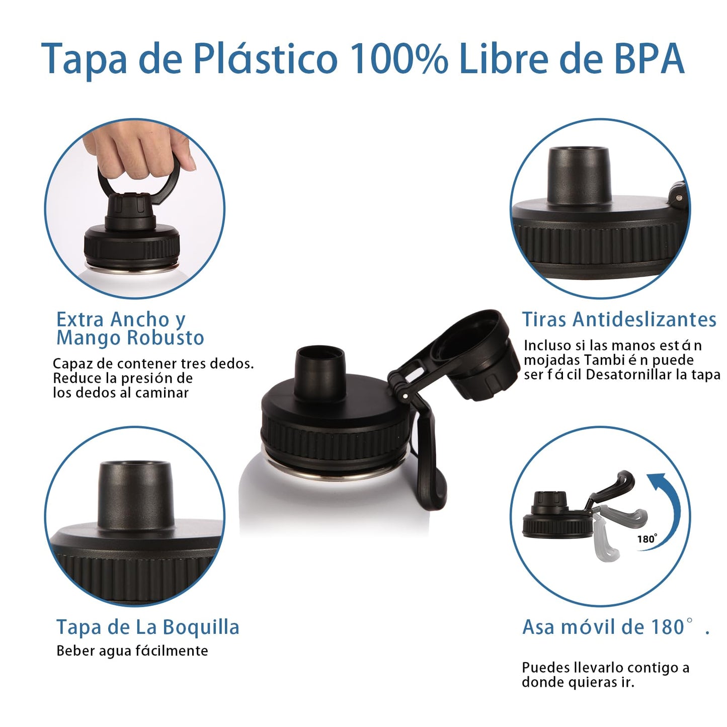 Botella Deportiva Volhoply Blanca con Mango de Paracaídas y Tapa de Boquilla