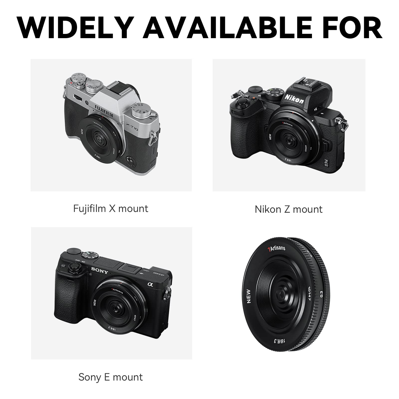 Lente APS-C Prime 18 mm F6.3 Mark Ⅱ 7artisans Negro para Cámaras Fujifilm Sin Espejo