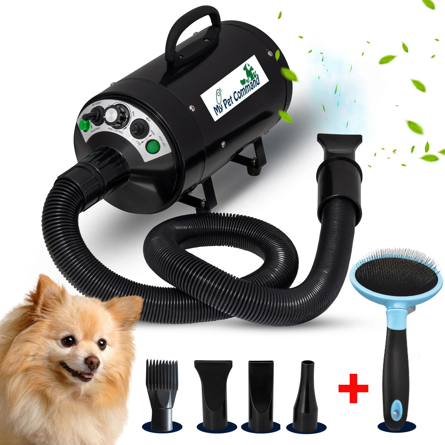 Secador de Pelo para Perros My Pet Command Alta Velocidad Ajustable con Cepillo de Aseo, 110 V 500 W-2800 W 4.5 CV, caliente y frío